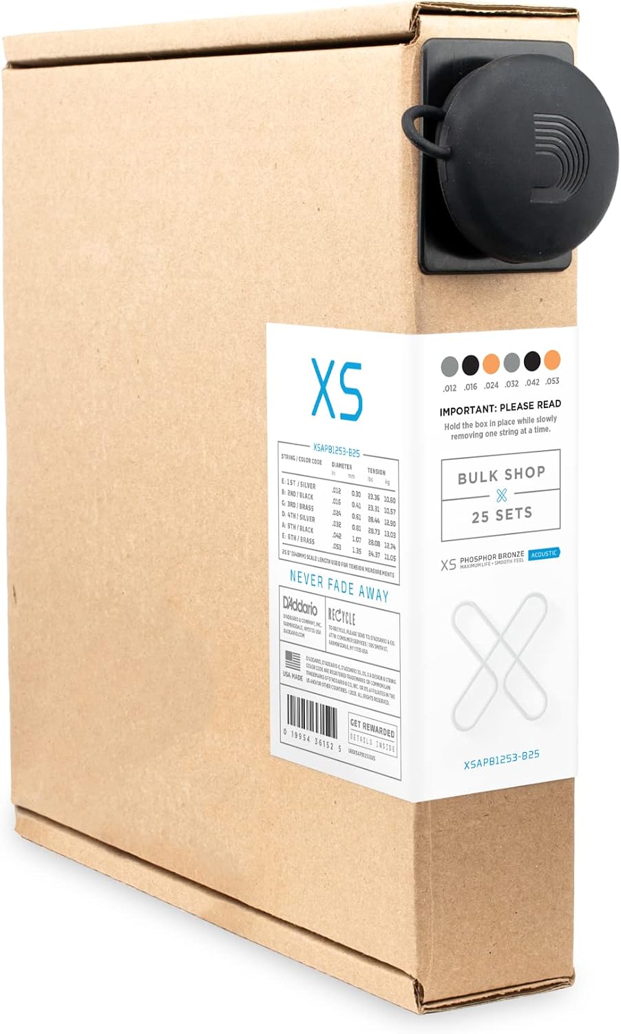 CUERDAS PARA GUITARRA ACÚSTICA D'ADDARIO XS PHOSPHOR BRONZE 12-53, 25 JUEGOS - 1