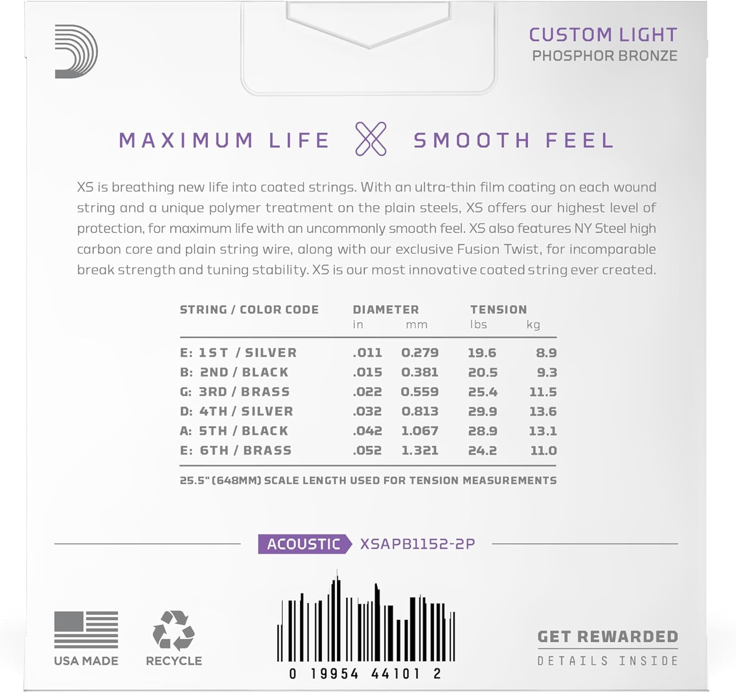 CUERDAS PARA GUITARRA ACÚSTICA D'ADDARIO XS PHOSPHOR BRONZE 11-52, 2 JUEGOS - 5