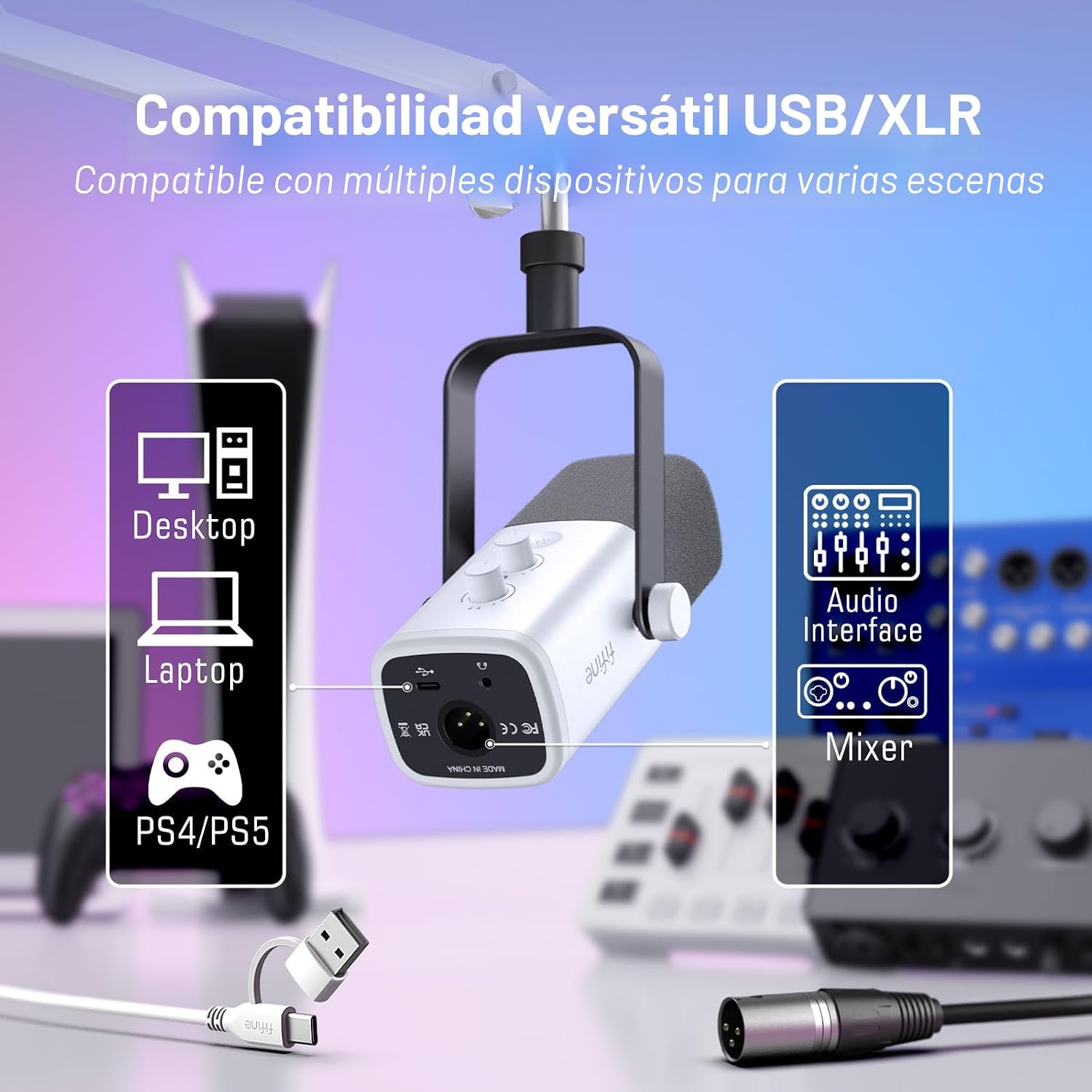 MICRÓFONO FIFINE AMPLIGAME AM8TW XLR/USB DINÁMICO PARA GAMING Y STREAMING - 3