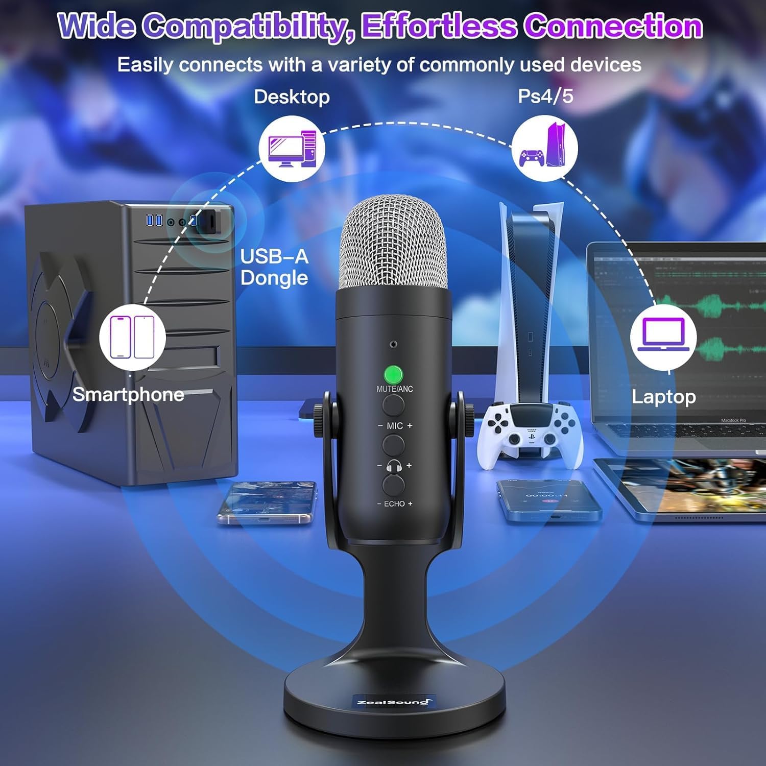 MICRÓFONO INALÁMBRICO ZEALSOUND K66DG CON CANCELACIÓN DE RUIDO PARA PC, IPHONE, IPAD Y ANDROID - 2