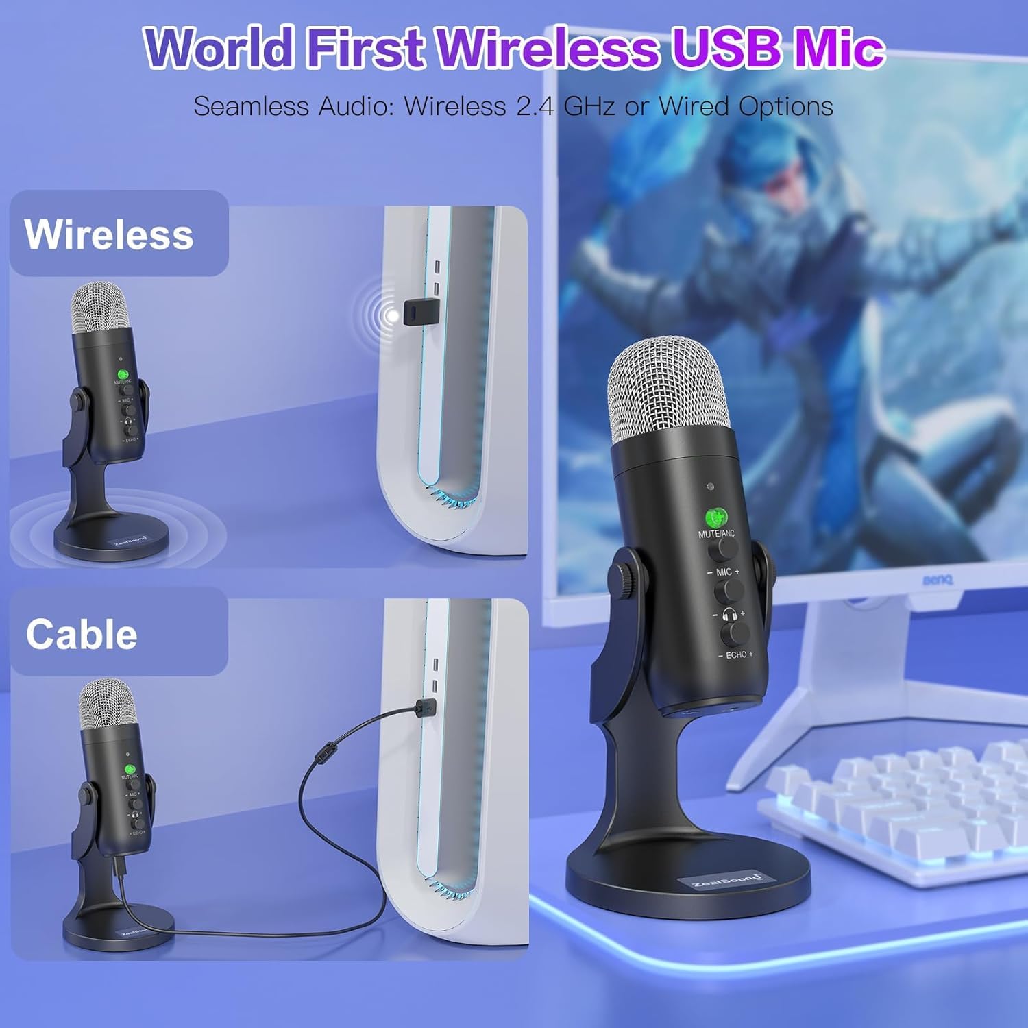 MICRÓFONO INALÁMBRICO ZEALSOUND K66DG CON CANCELACIÓN DE RUIDO PARA PC, IPHONE, IPAD Y ANDROID - 3