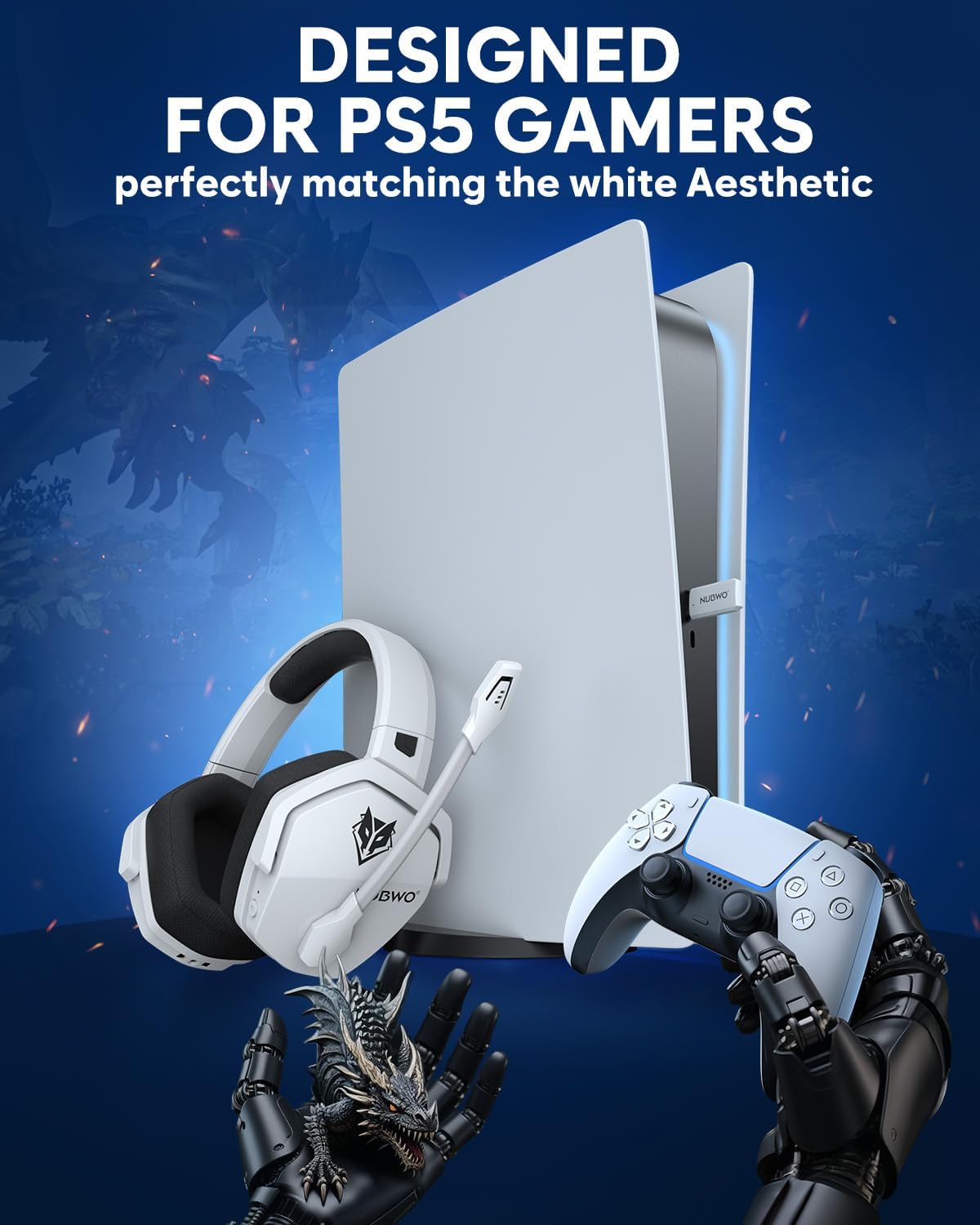HEADSET GAMING INALÁMBRICO NUBWO G06 PARA PS5, PS4 Y PC, BLANCO - 2