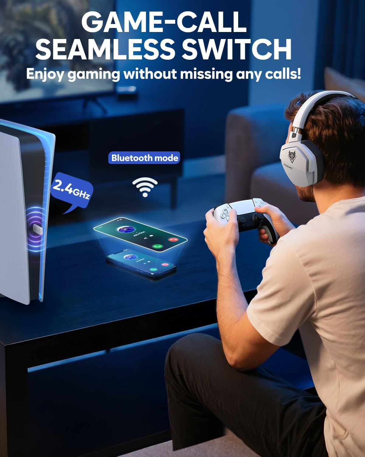 HEADSET GAMING INALÁMBRICO NUBWO G06 PARA PS5, PS4 Y PC, BLANCO - 4