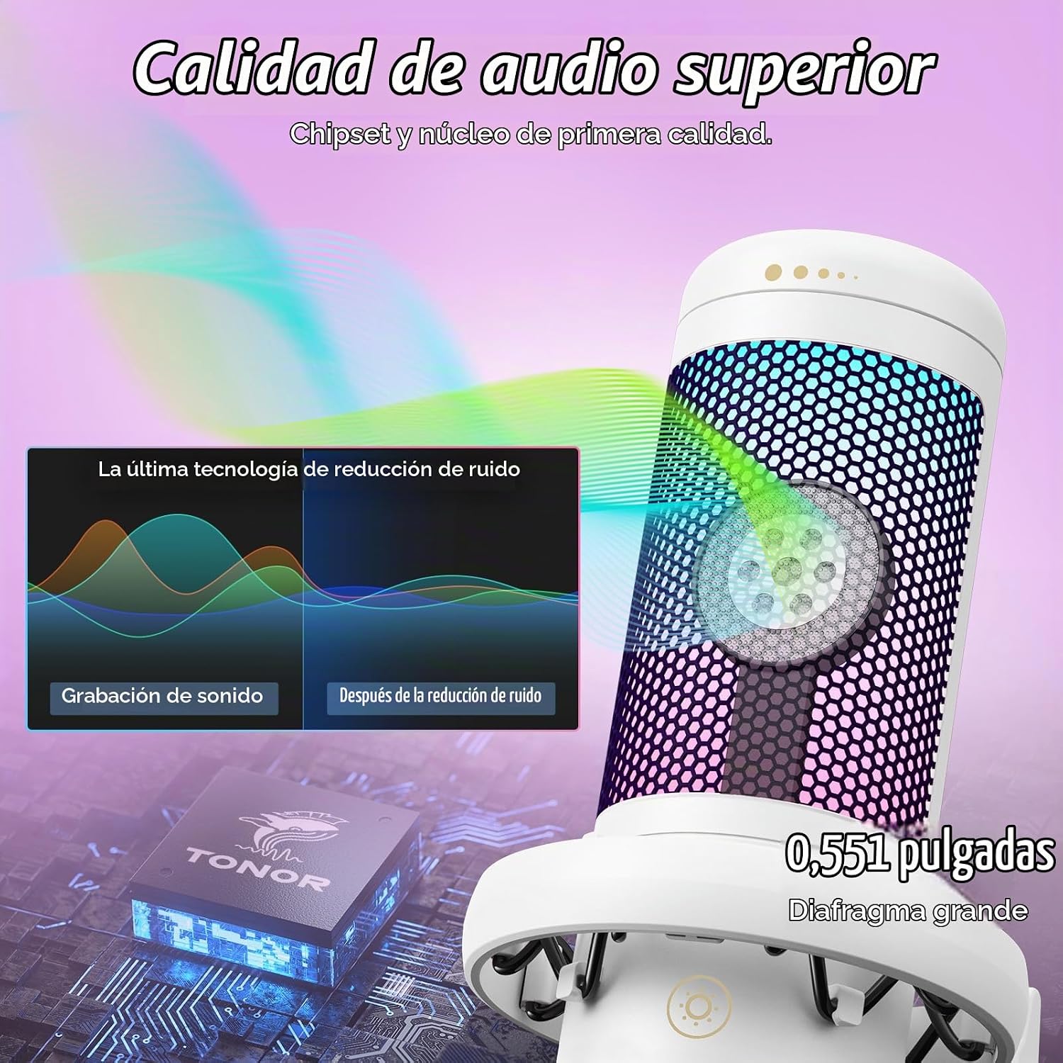 MICRÓFONO TONOR GAMING TC310 USB CARDIOID CONDENSER RGB BLANCO - 2