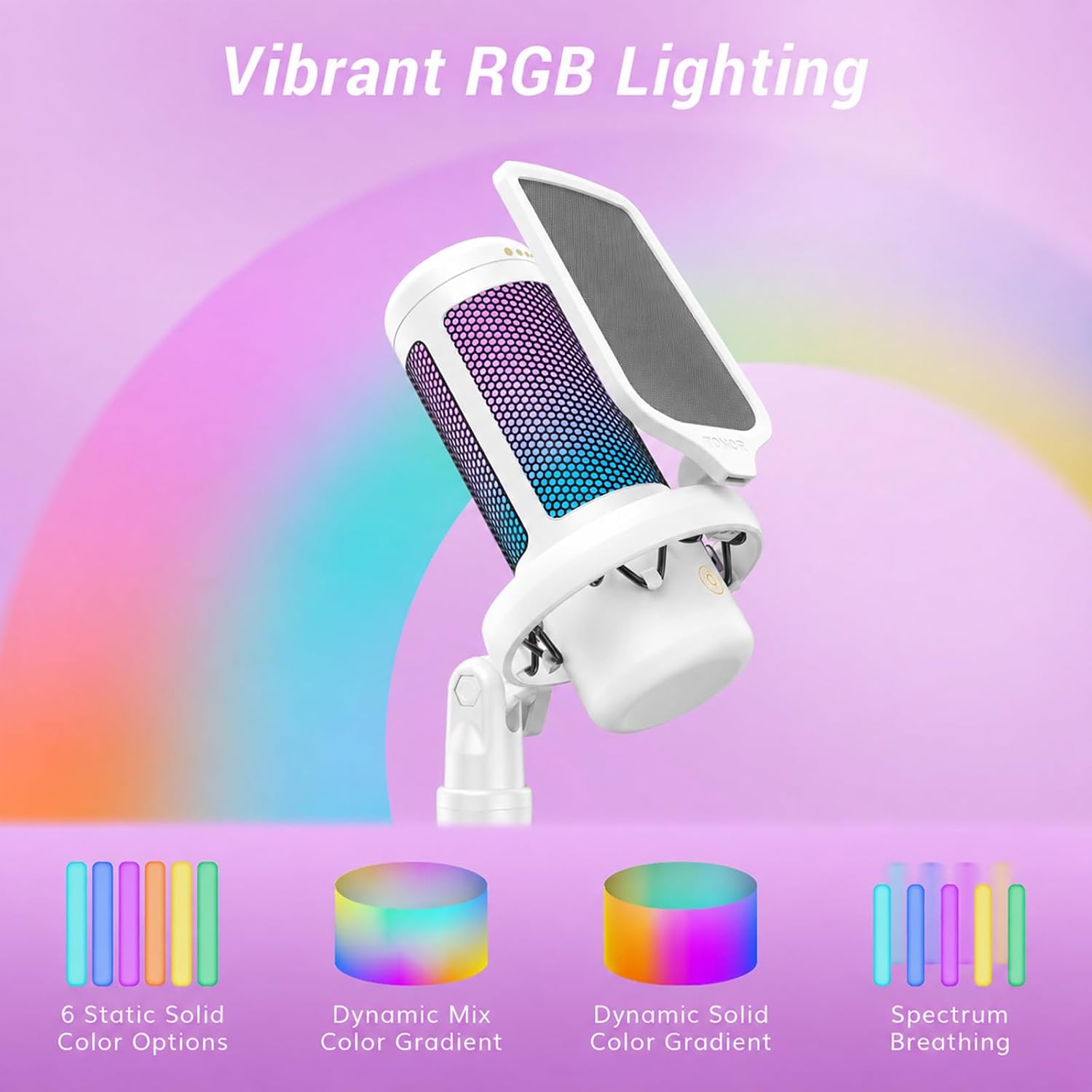 MICRÓFONO TONOR GAMING TC310 USB CARDIOID CONDENSER RGB BLANCO - 3