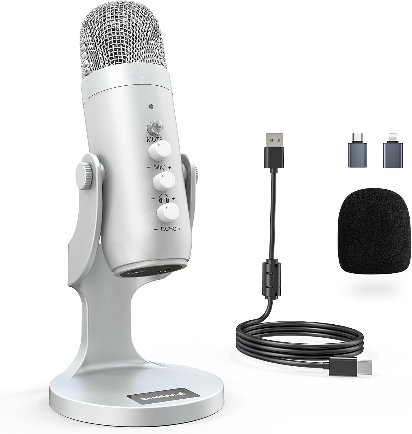 MICRÓFONO USB ZEALSOUND K66 PODCAST CONDENSADOR PLATA - 1