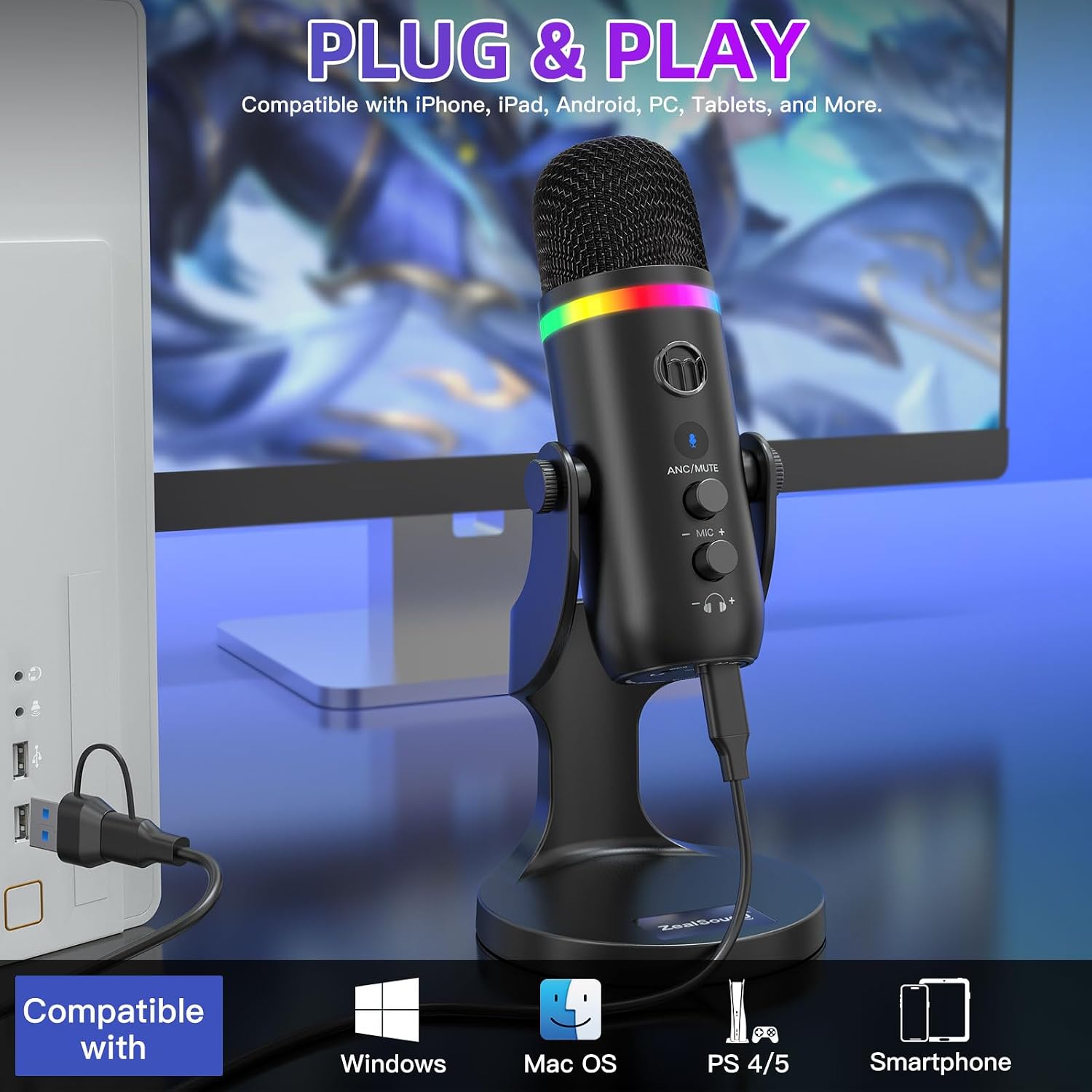 MICRÓFONO USB ZEALSOUND K66 PRO PARA PODCAST Y STREAMING CON REDUCCIÓN DE RUIDO - 2