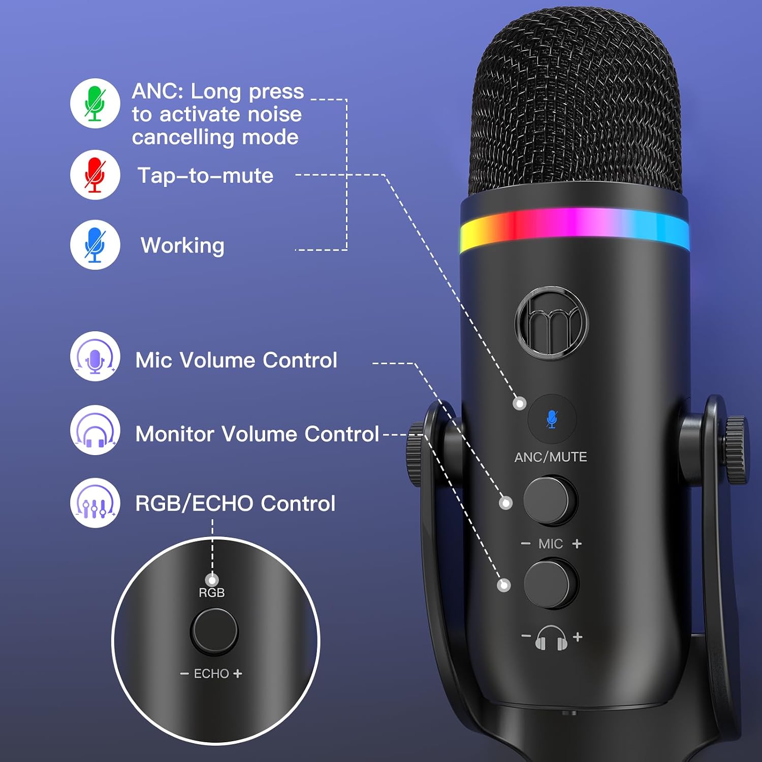 MICRÓFONO USB ZEALSOUND K66 PRO PARA PODCAST Y STREAMING CON REDUCCIÓN DE RUIDO - 3