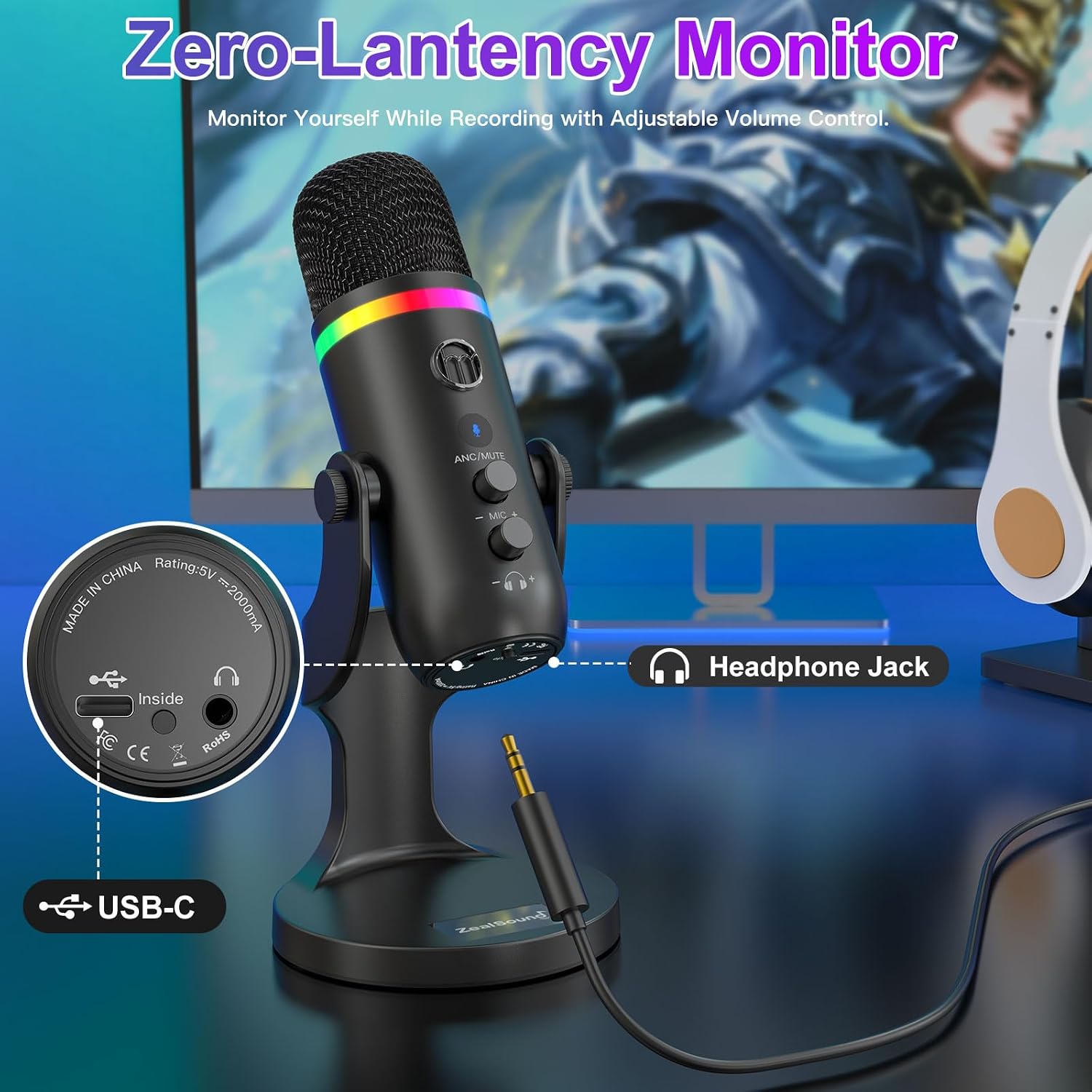 MICRÓFONO USB ZEALSOUND K66 PRO PARA PODCAST Y STREAMING CON REDUCCIÓN DE RUIDO - 4