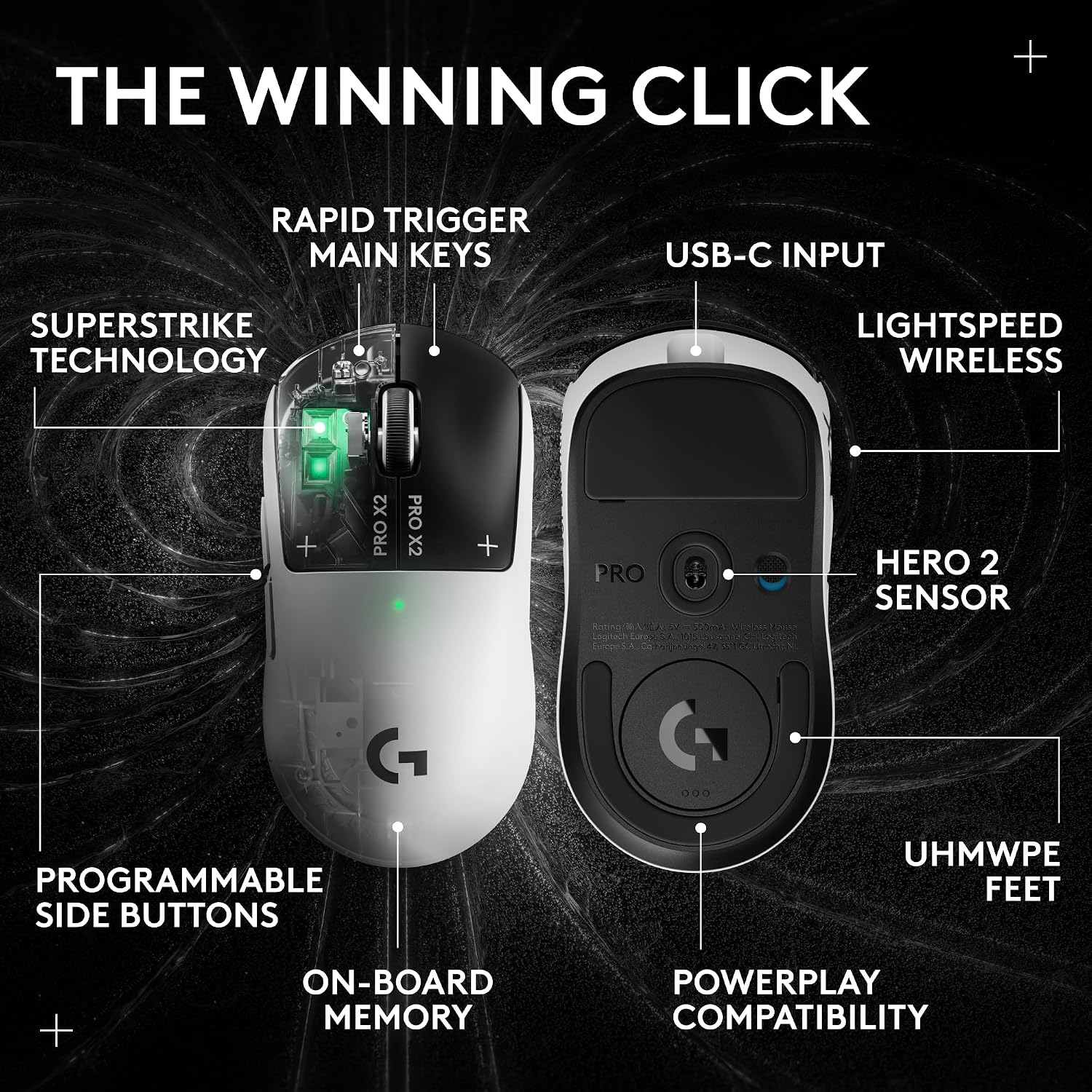 MOUSE GAMER LOGITECH G PRO X2 SUPERSTRIKE INALÁMBRICO NEGRO Y BLANCO - 4