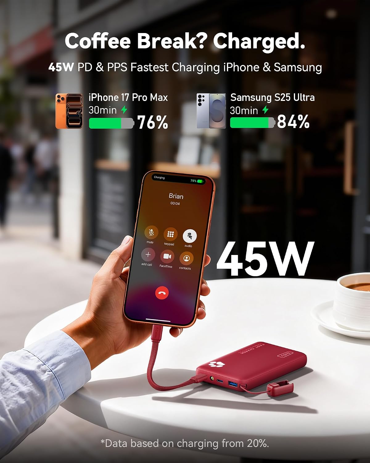 BATERÍA EXTERNA INIU 10000MAH 45W CARGA RÁPIDA CON CABLE USB-C DESMONTABLE - 3
