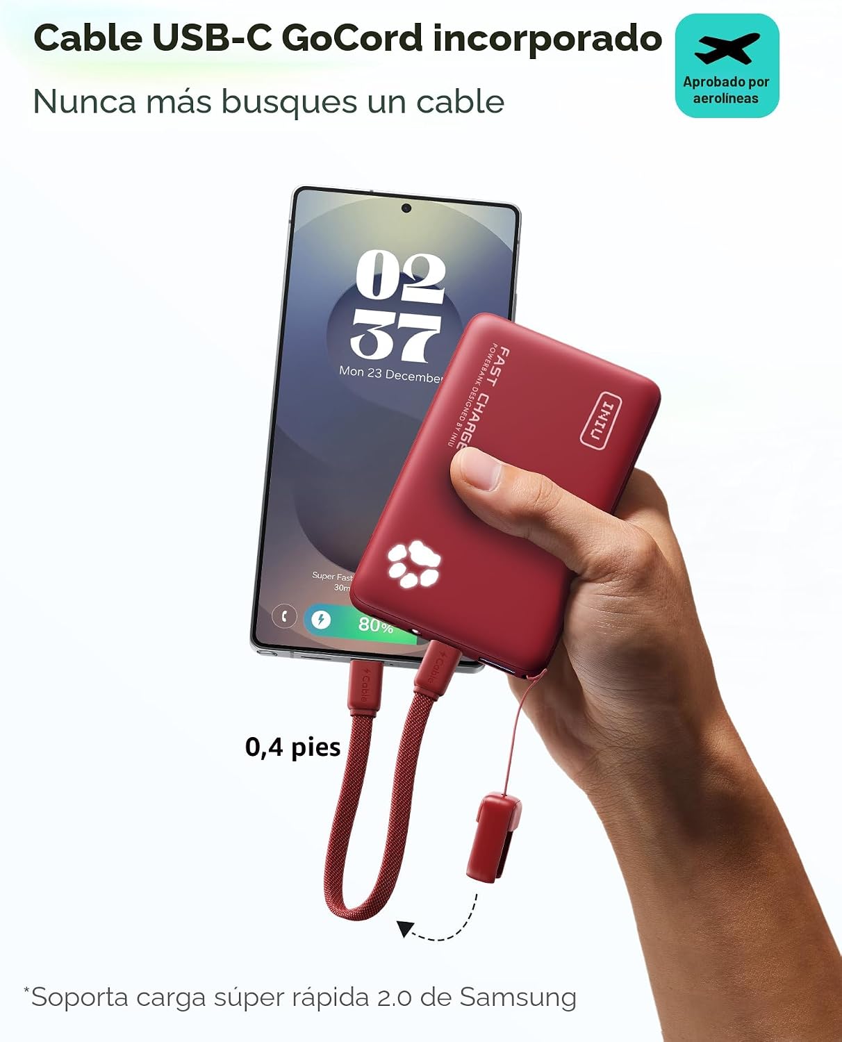 BATERÍA EXTERNA INIU 10000MAH 45W CARGA RÁPIDA CON CABLE USB-C DESMONTABLE - 4