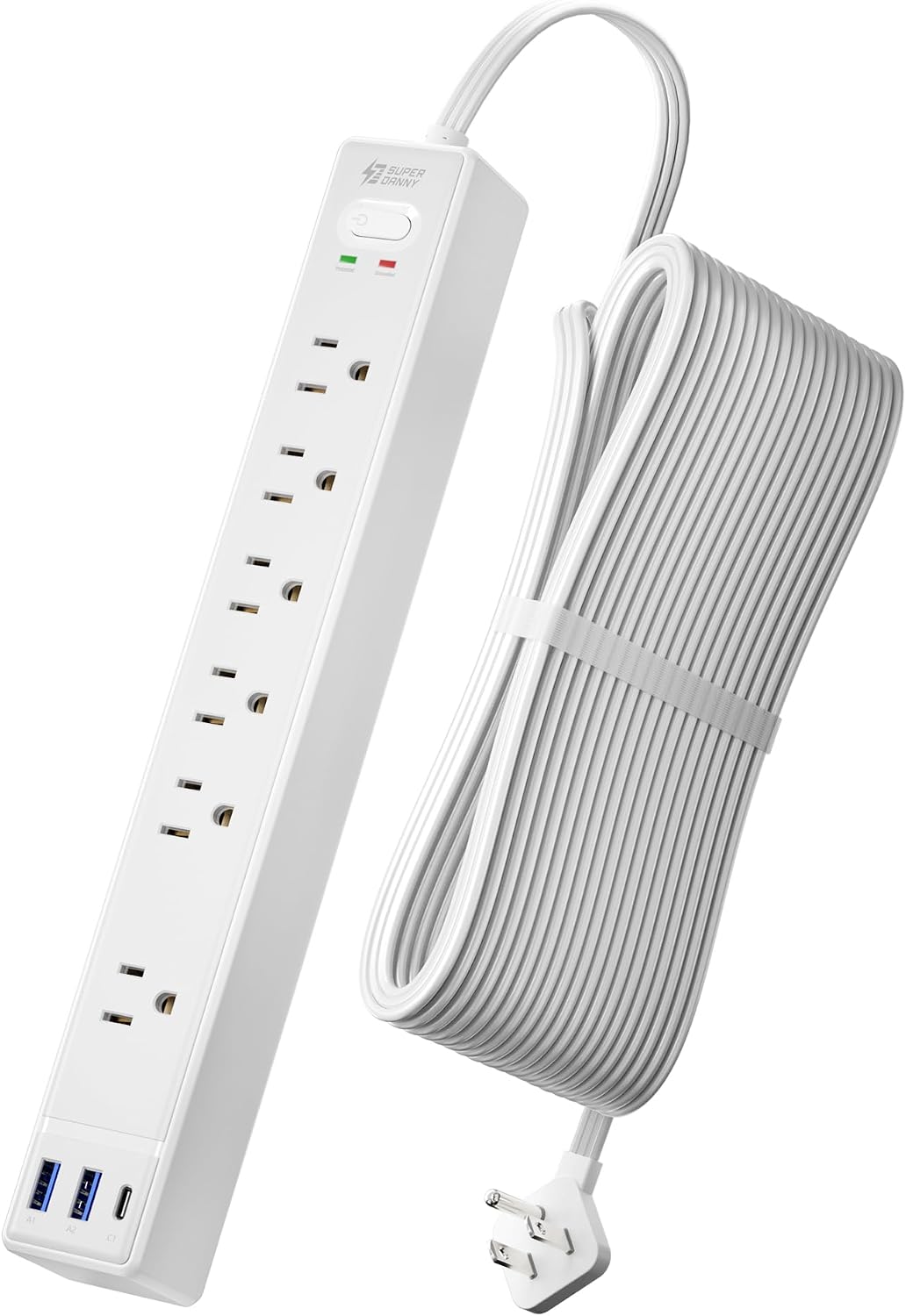 EXTENSIÓN DE CORRIENTE 20 PIES SUPERDANNY CON PROTECTOR DE SOBRETENSIÓN Y PUERTOS USB - 1