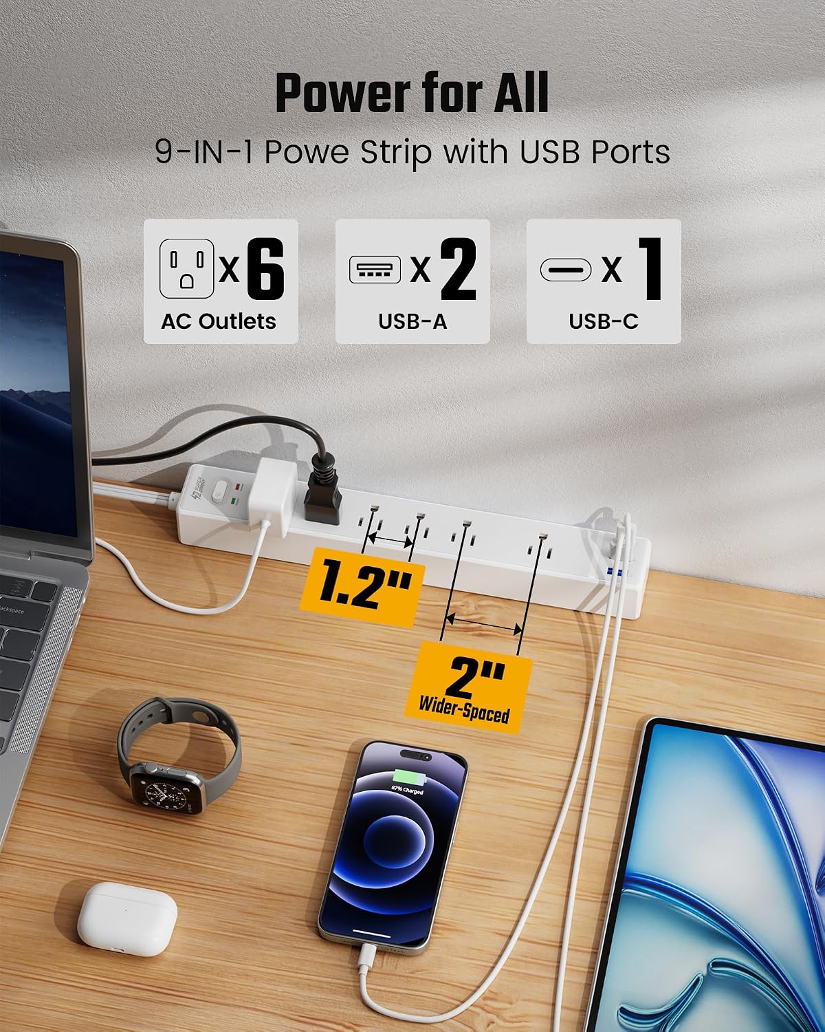EXTENSIÓN DE CORRIENTE 20 PIES SUPERDANNY CON PROTECTOR DE SOBRETENSIÓN Y PUERTOS USB - 4