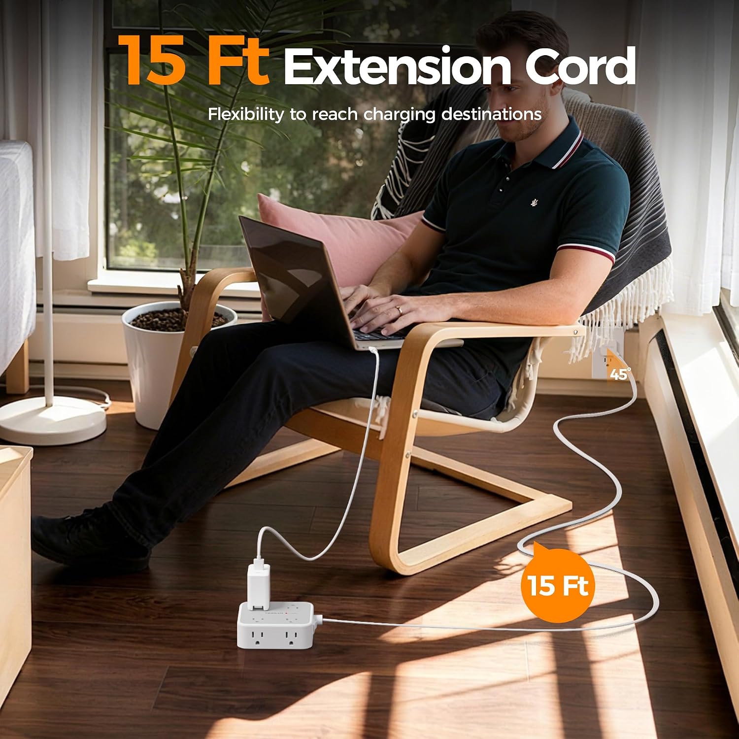 REGLETA DE PROTECCIÓN CONTRA SOBRETENSIONES TESSAN CON 8 SALIDAS Y 3 PUERTOS USB, CABLE DE 15 PIES, GRIS - 3
