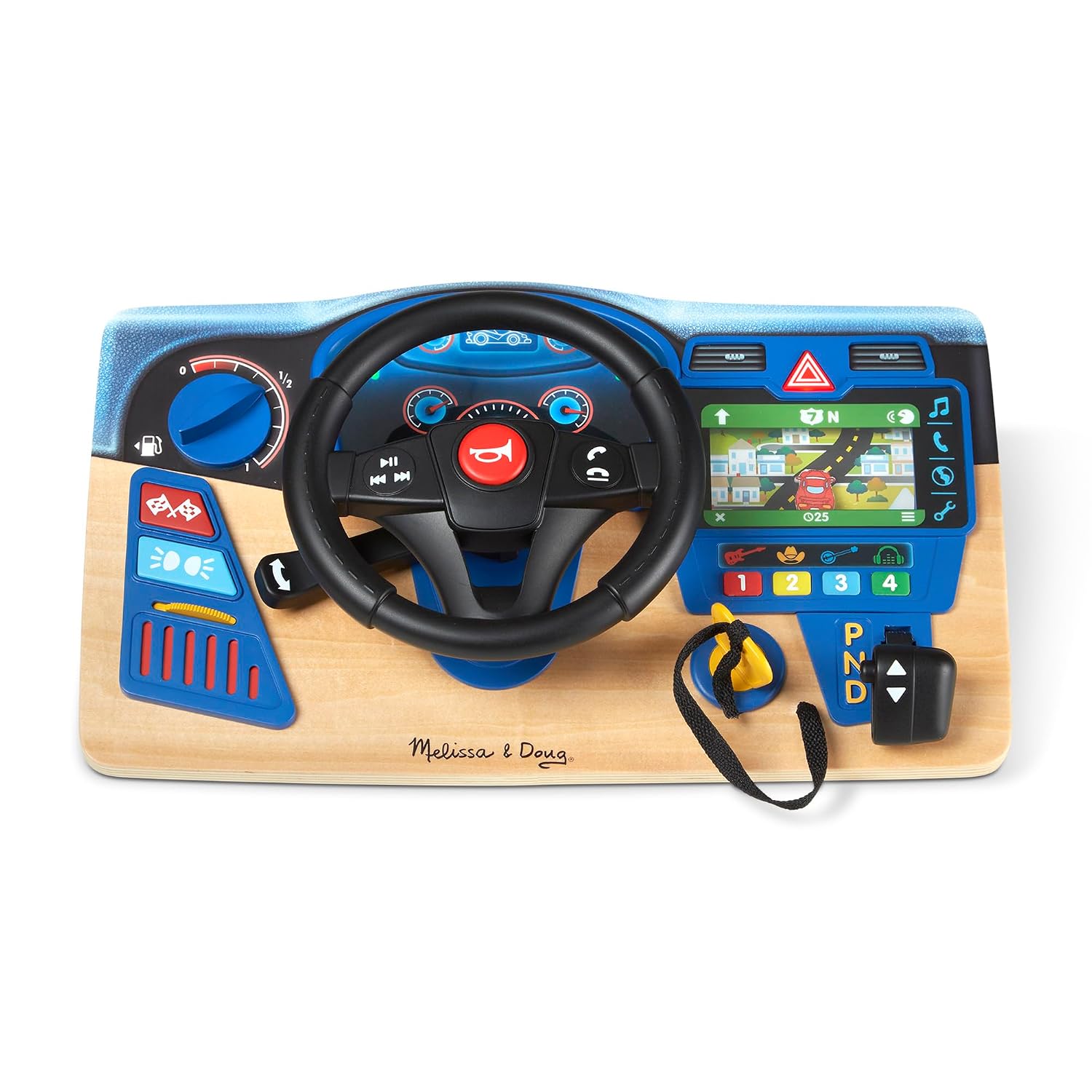 TABLERO INTERACTIVO DE MADERA MELISSA Y DOUG VROOM Y ZOOM CON VOLANTE DE CARRERAS, LUCES Y SONIDOS - 1