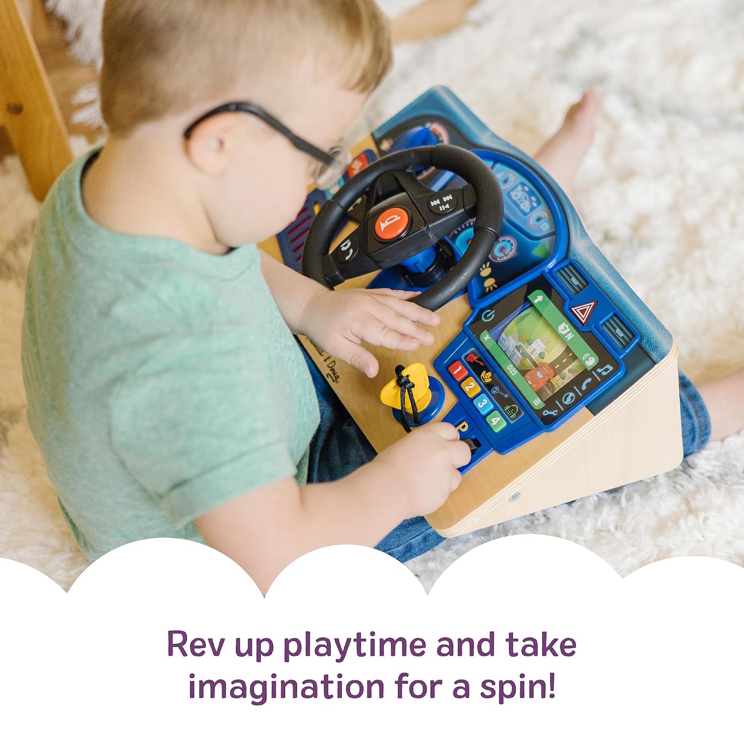 TABLERO INTERACTIVO DE MADERA MELISSA Y DOUG VROOM Y ZOOM CON VOLANTE DE CARRERAS, LUCES Y SONIDOS - 2