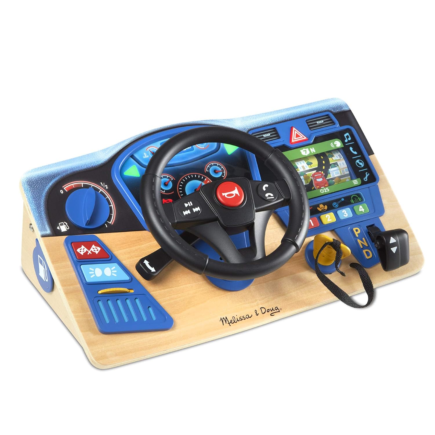 TABLERO INTERACTIVO DE MADERA MELISSA Y DOUG VROOM Y ZOOM CON VOLANTE DE CARRERAS, LUCES Y SONIDOS - 4