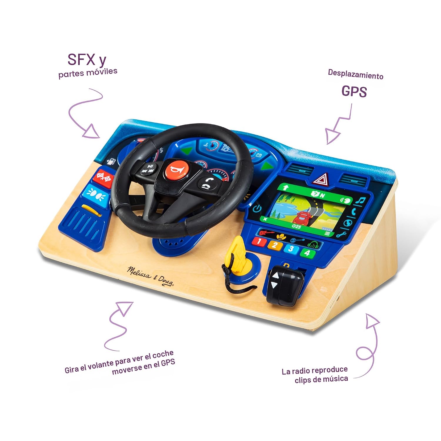 TABLERO INTERACTIVO DE MADERA MELISSA Y DOUG VROOM Y ZOOM CON VOLANTE DE CARRERAS, LUCES Y SONIDOS - 5