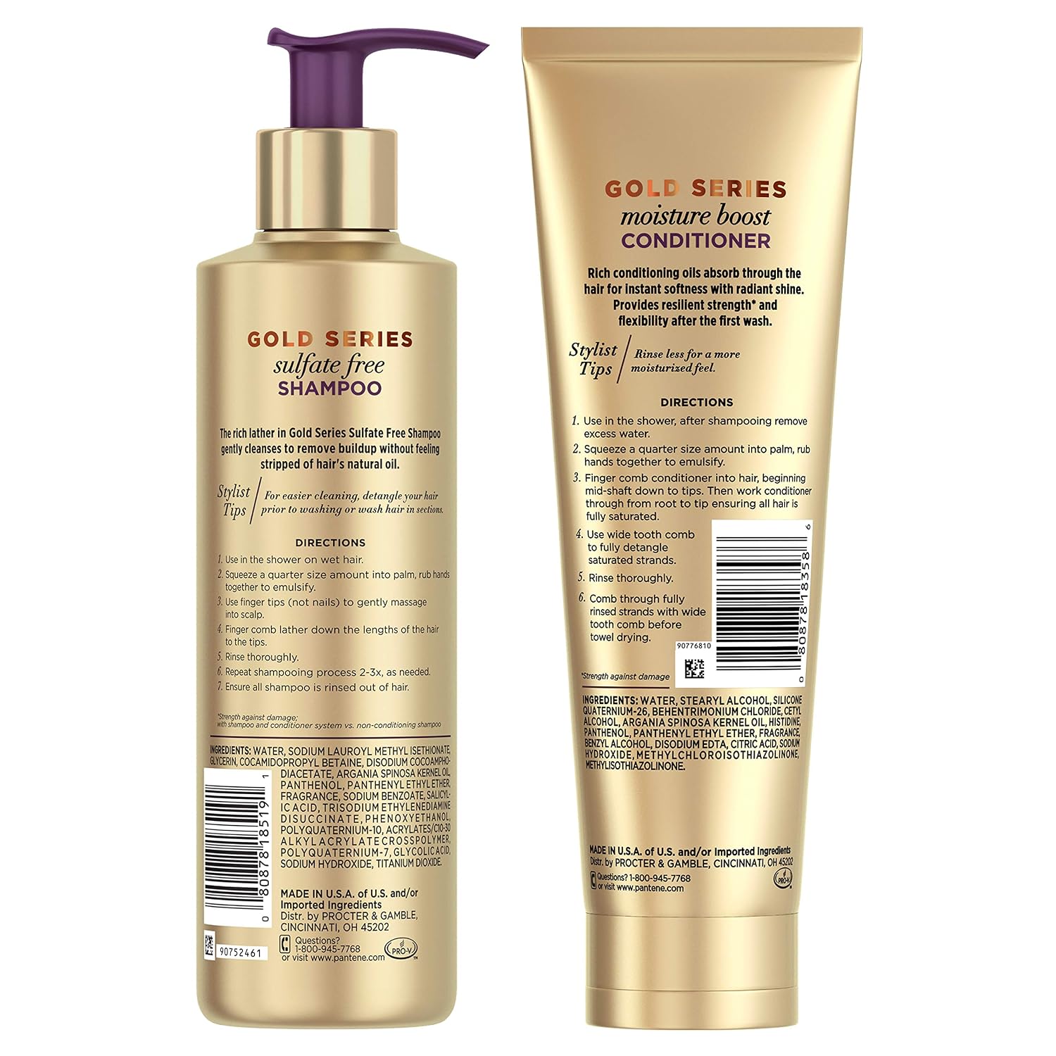 SHAMPOO Y ACONDICIONADOR PANTENE GOLD SERIES SIN SULFATOS CON ACEITE DE ARGÁN PARA CABELLO RIZADO Y TEXTURIZADO, 16.9 FL OZ - 2