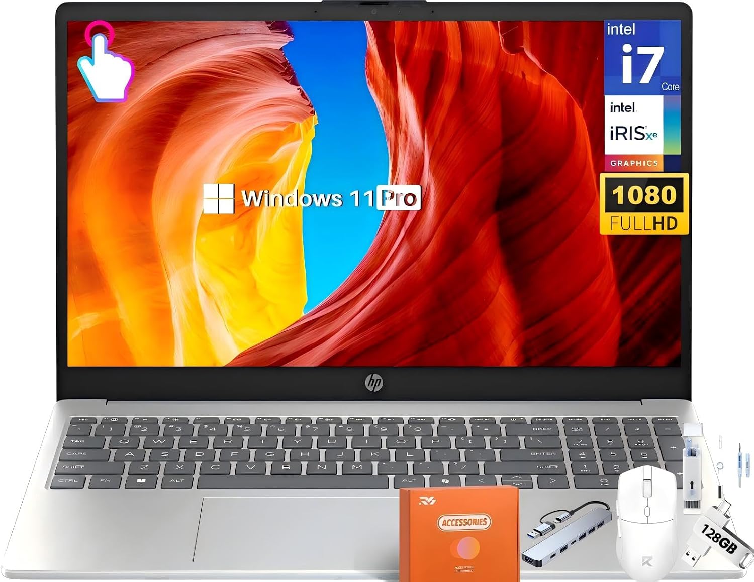 LAPTOP HP 15.6' FHD TOUCHSCREEN INTEL CORE I7-1355U 64GB RAM 2TB SSD WINDOWS 11 PRO - 1