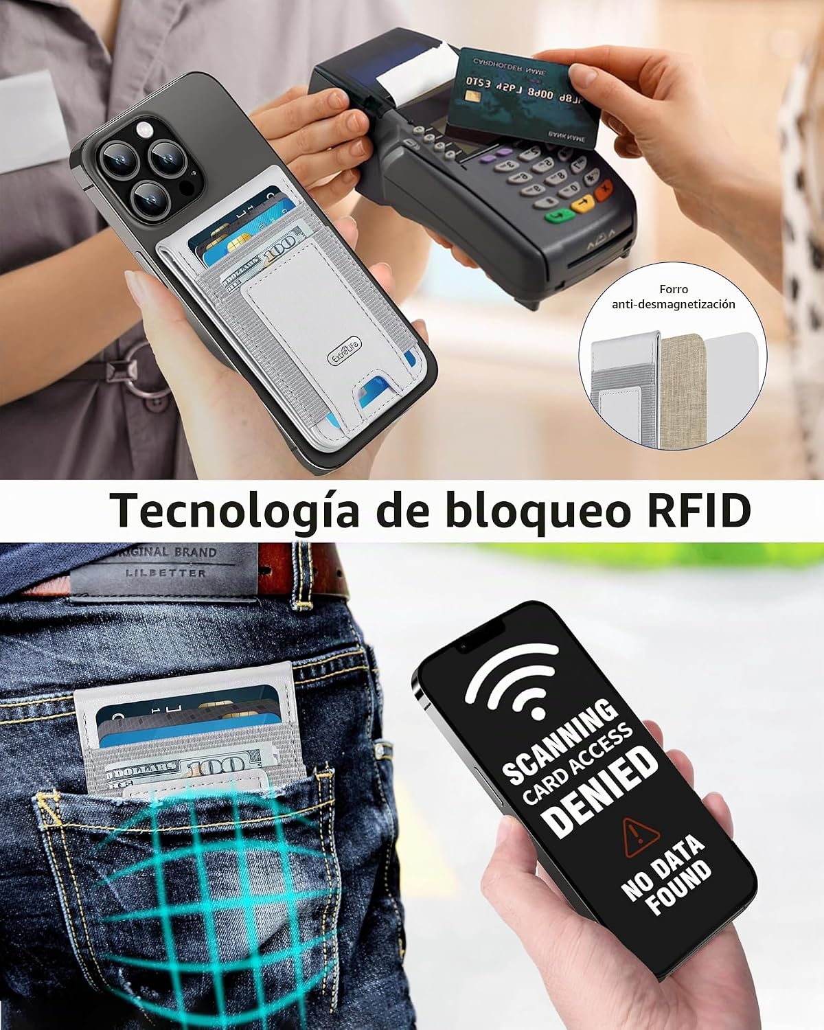 BILLETERA MAGNÉTICA EXTRELIFE PARA MAGSAFE CON SOPORTE AJUSTABLE, CAPACIDAD 10 TARJETAS Y BLOQUEO RFID - 5