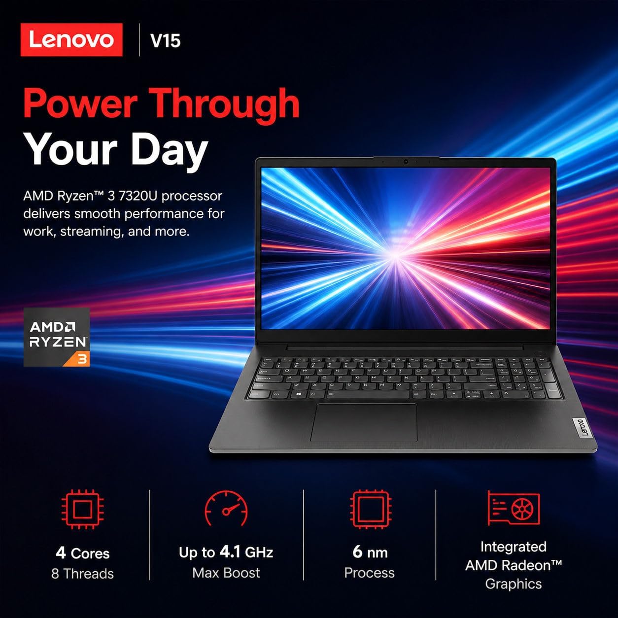 LAPTOP LENOVO V15 AMD RYZEN 3 7320U 16GB DDR5 512GB SSD 15.6' FHD WINDOWS 11 PRO - 4