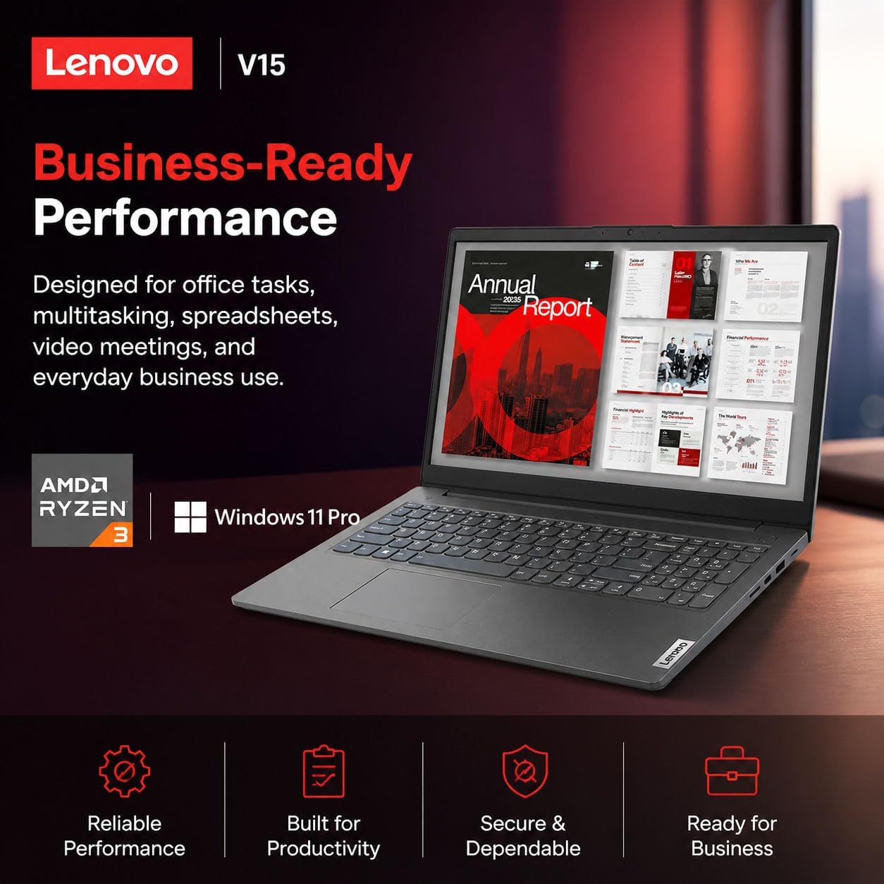 LAPTOP LENOVO V15 AMD RYZEN 3 7320U 16GB DDR5 2TB SSD 15.6' FHD WINDOWS 11 PRO - 2