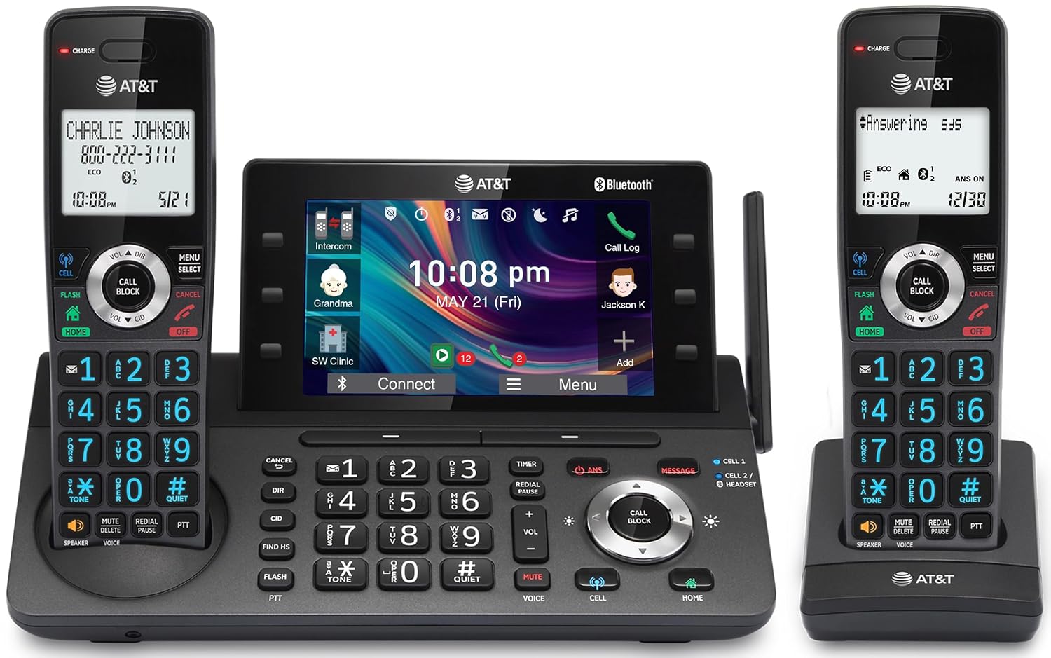 TELÉFONO FIJO INALÁMBRICO ATYT DLP73290 CON 2 AURICULARES, PANTALLA A COLOR 5' Y BLOQUEADOR DE LLAMADAS - 1