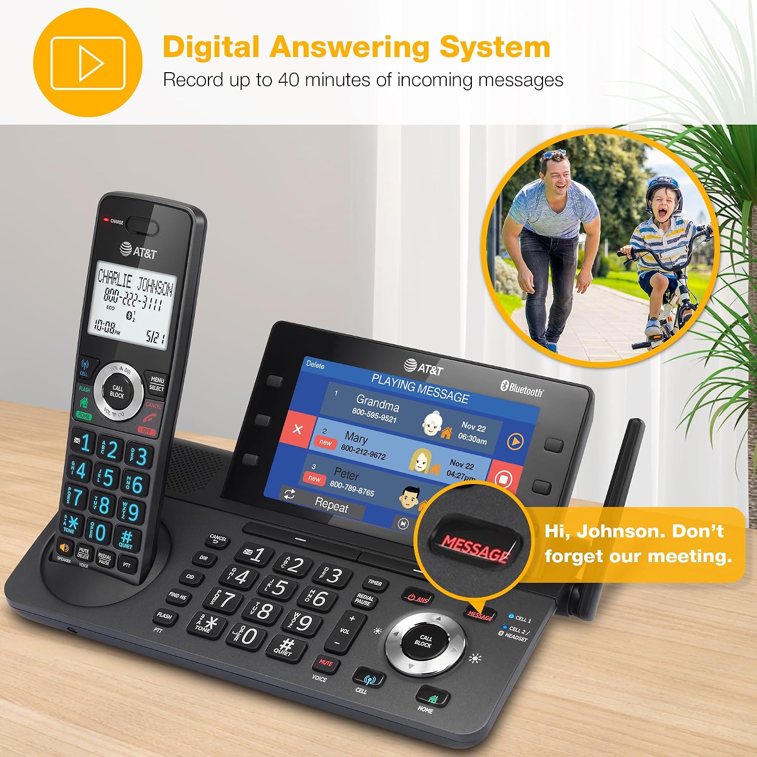 TELÉFONO FIJO INALÁMBRICO ATYT DLP73290 CON 2 AURICULARES, PANTALLA A COLOR 5' Y BLOQUEADOR DE LLAMADAS - 5