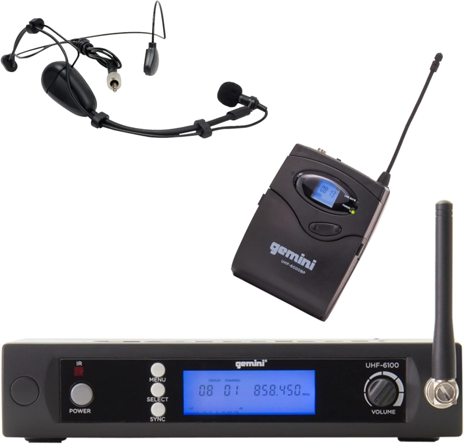 MICRÓFONO INALÁMBRICO GEMINI UHF-6100HL CON DIADEMA Y SOLAPA, 240 FT - 1