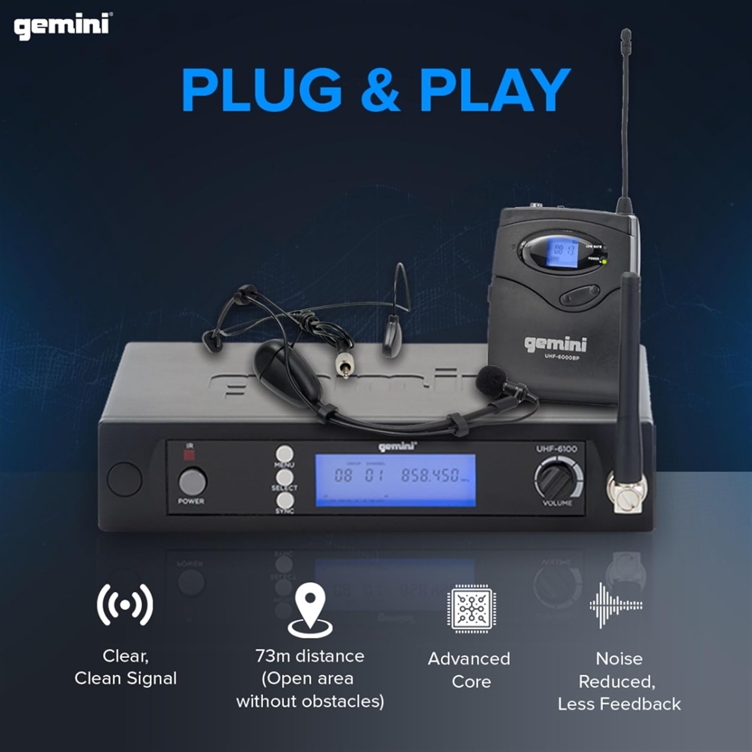 MICRÓFONO INALÁMBRICO GEMINI UHF-6100HL CON DIADEMA Y SOLAPA, 240 FT - 2