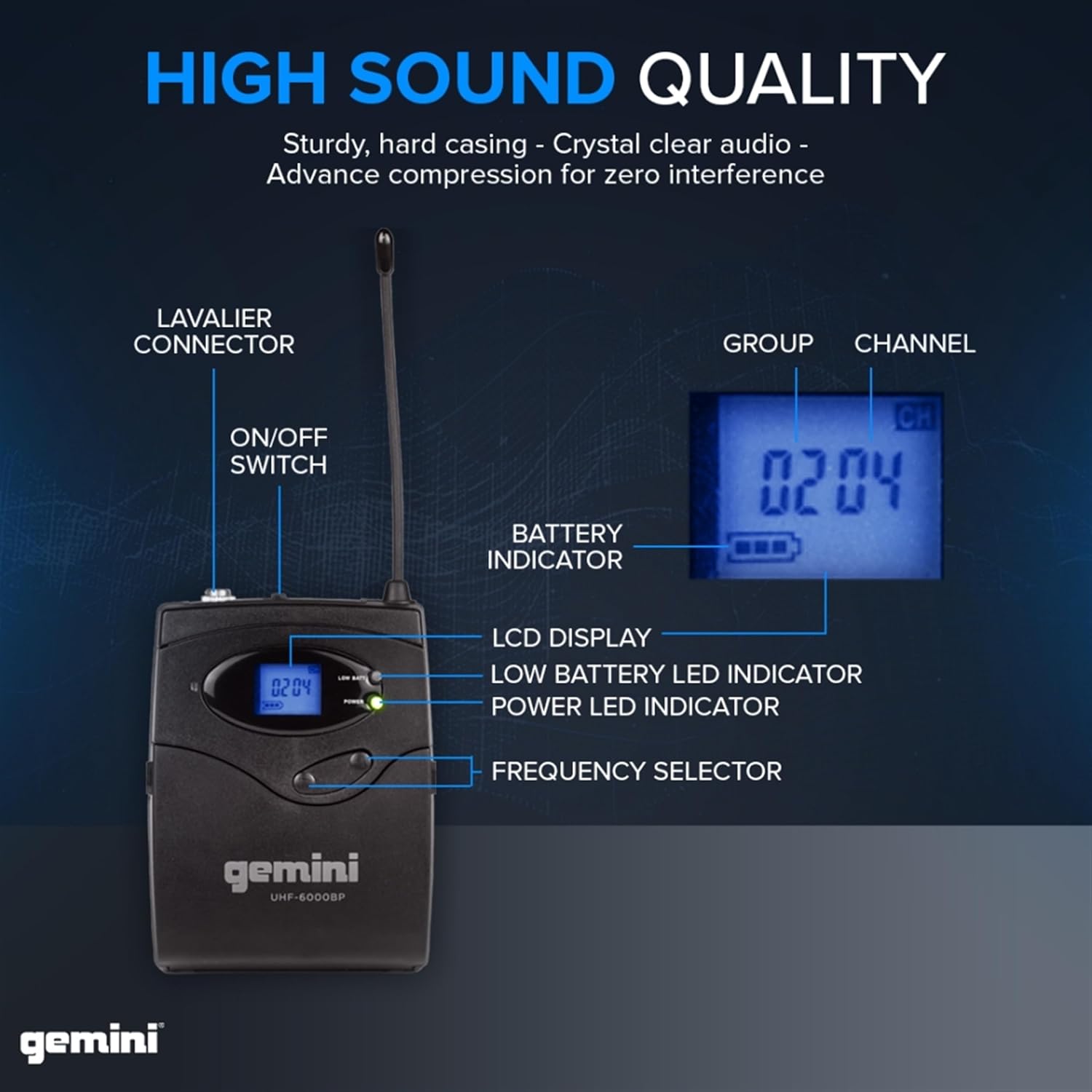 MICRÓFONO INALÁMBRICO GEMINI UHF-6100HL CON DIADEMA Y SOLAPA, 240 FT - 3