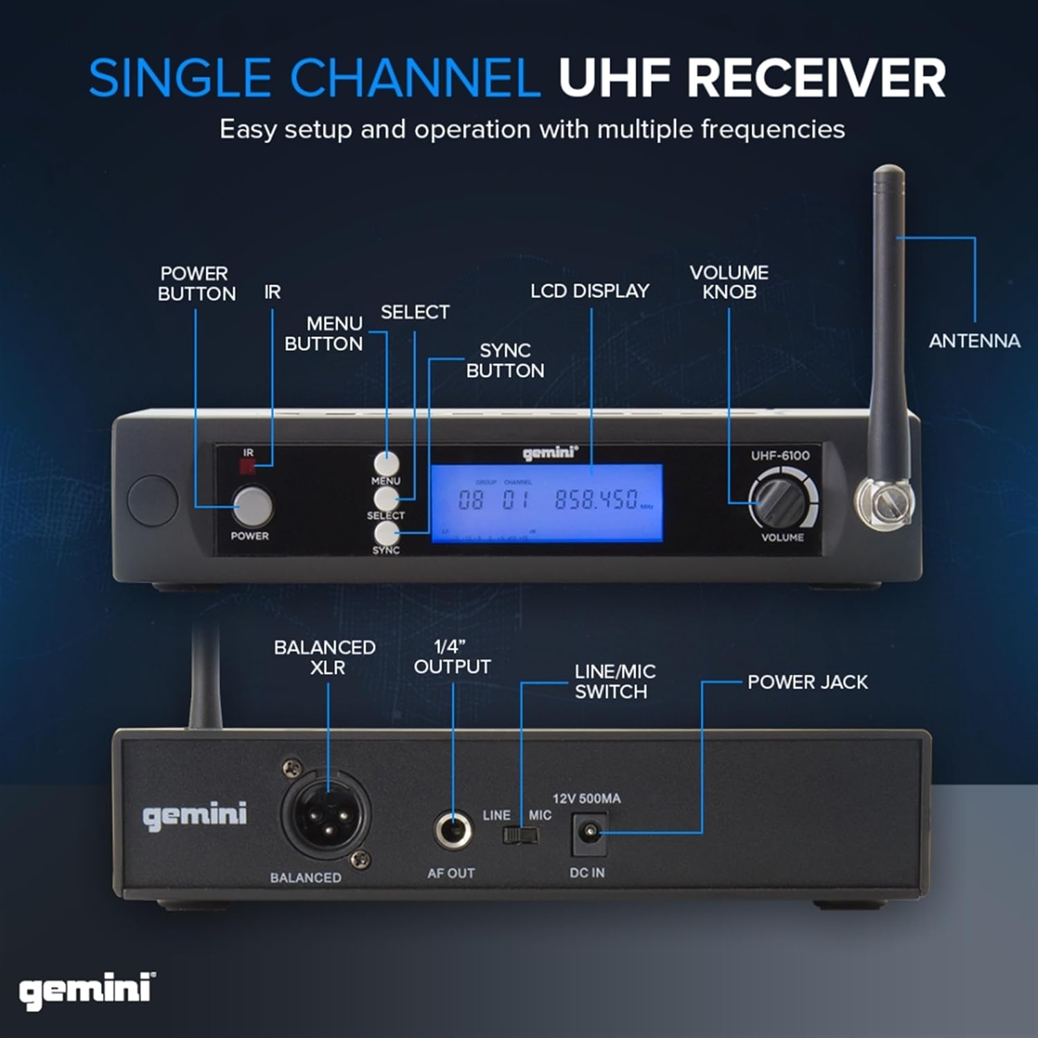MICRÓFONO INALÁMBRICO GEMINI UHF-6100HL CON DIADEMA Y SOLAPA, 240 FT - 4