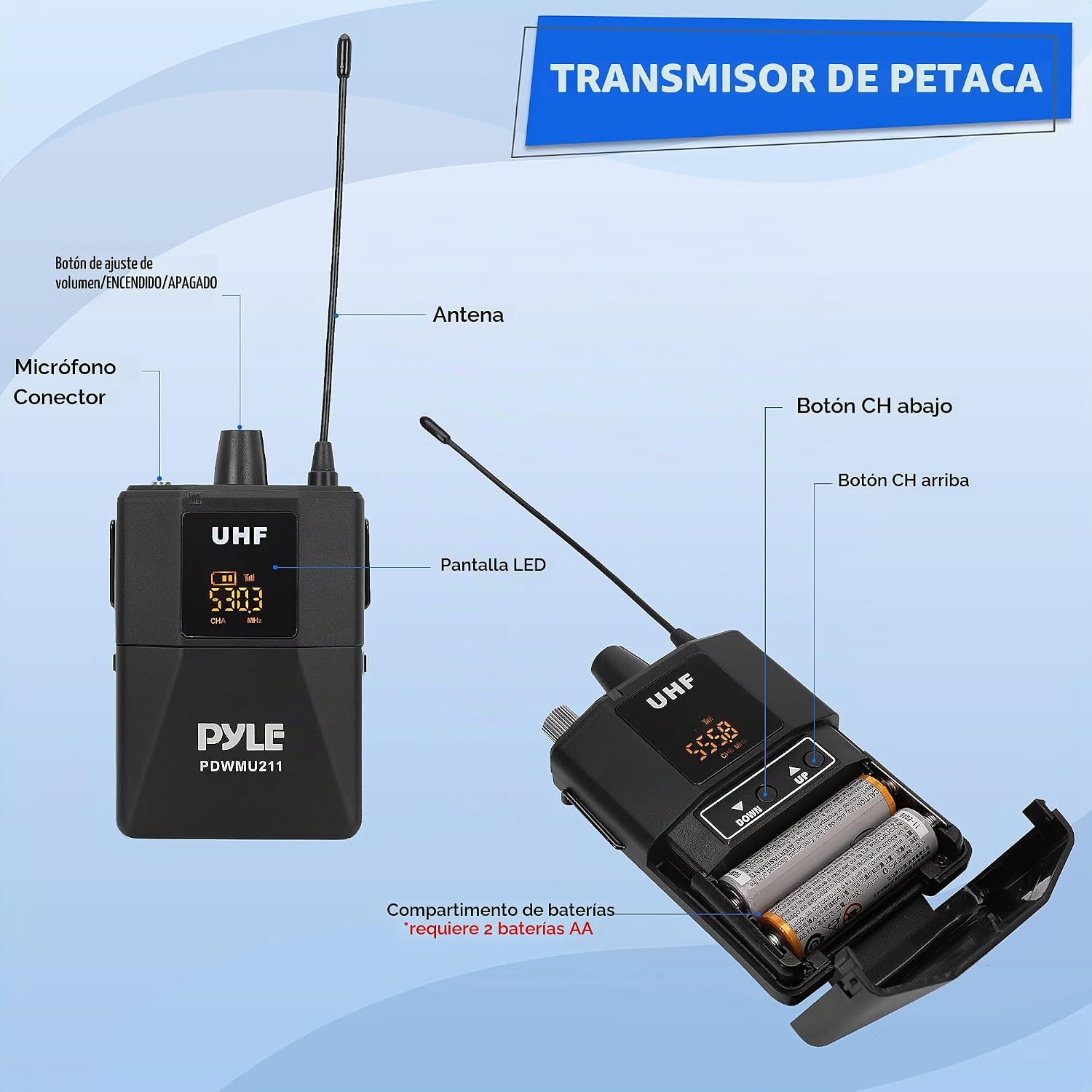 MICRÓFONO INALÁMBRICO PYLE PDWMU211 SISTEMA DUAL UHF PROFESIONAL - 3