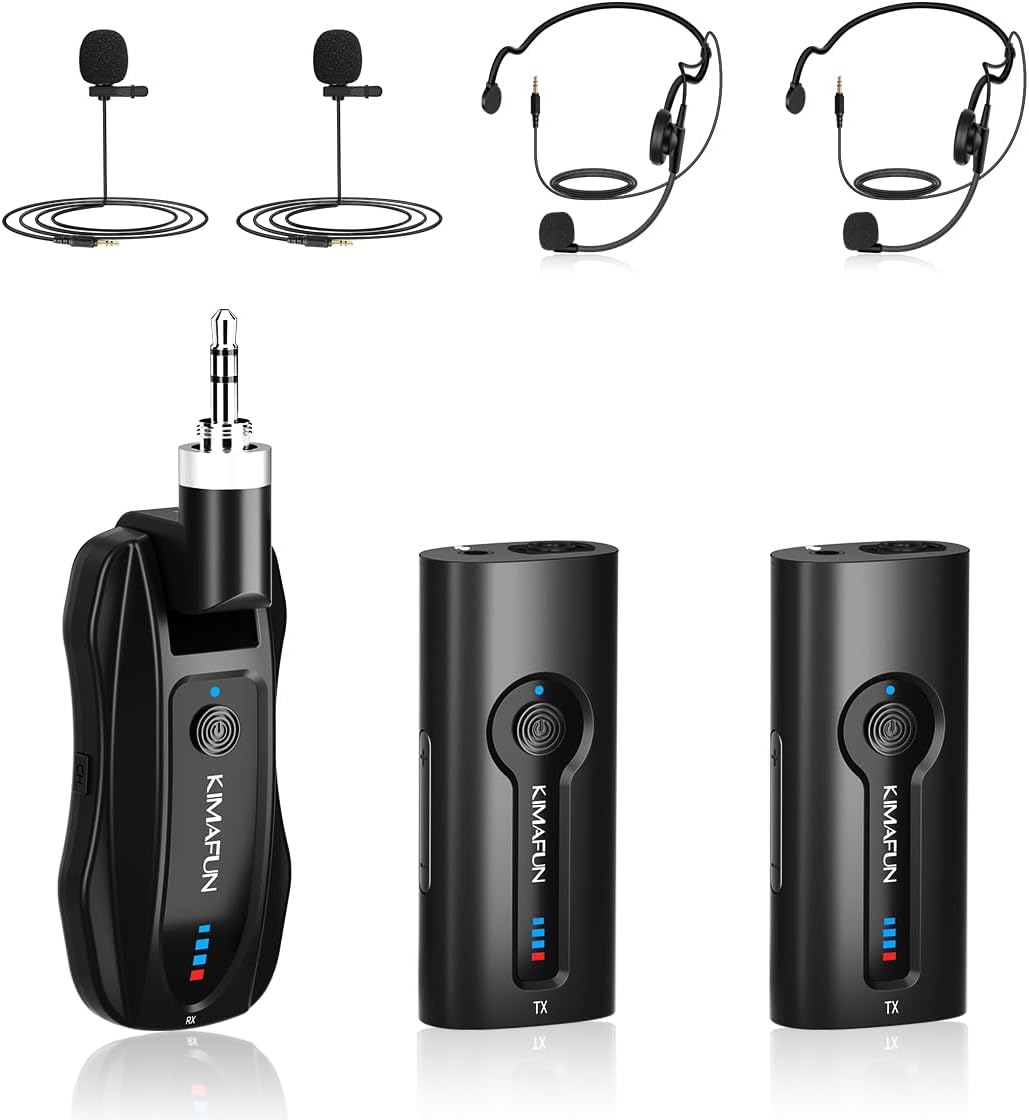 MICRÓFONO INALÁMBRICO KIMAFUN 2.4G LAVALIER Y DE DIADEMA 2 EN 1 - 1