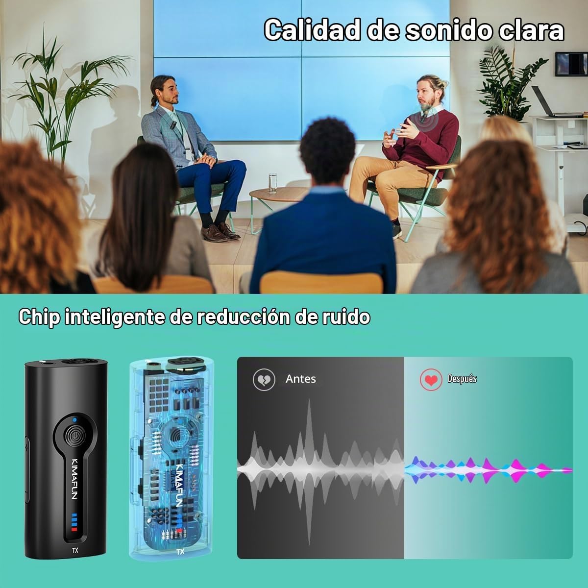 MICRÓFONO INALÁMBRICO KIMAFUN 2.4G LAVALIER Y DE DIADEMA 2 EN 1 - 3
