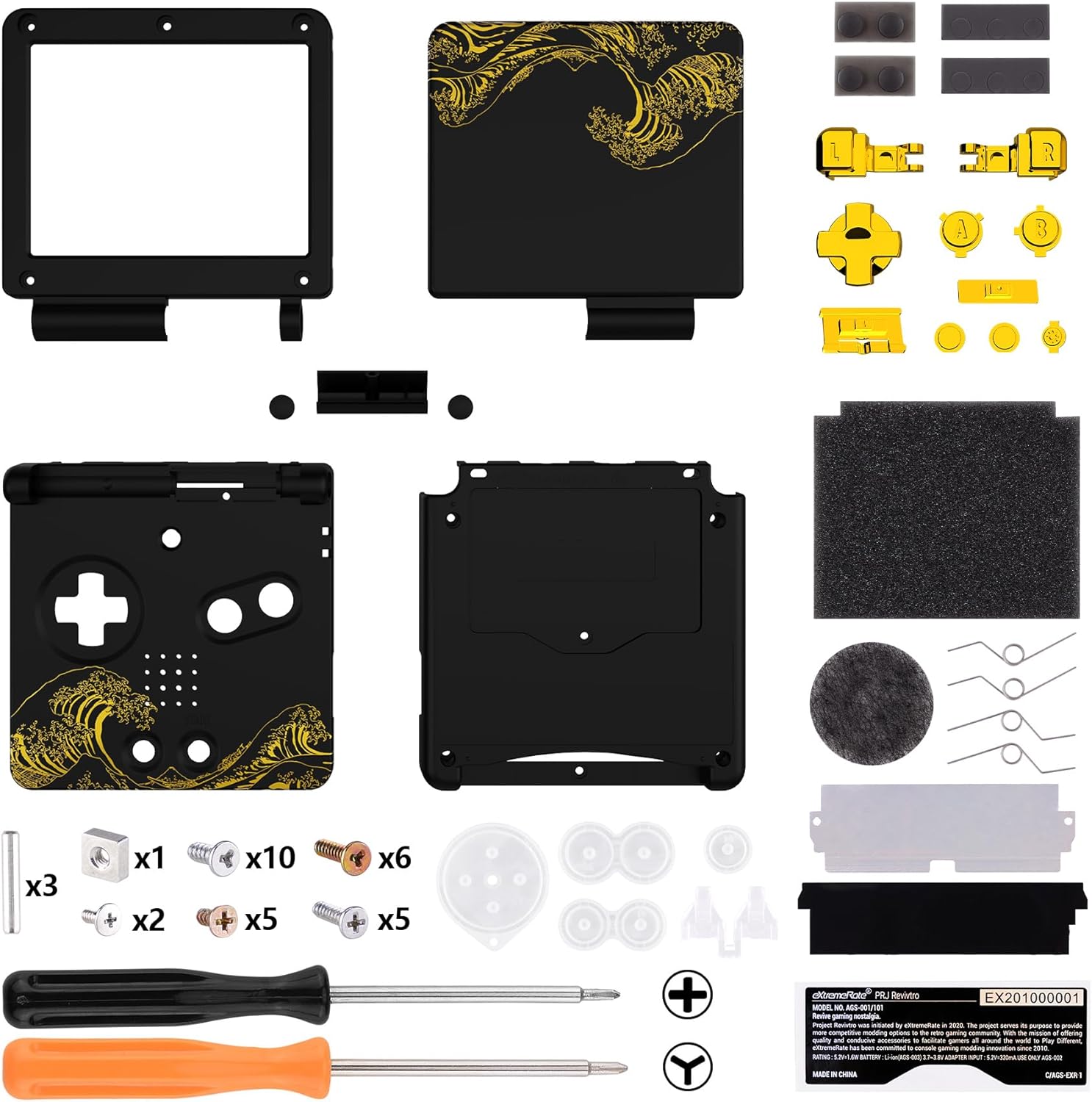 CARCASA DE REEMPLAZO EXTREMERATE PARA GAMEBOY ADVANCE SP THE GREAT GOLDEN WAVE OFF KANAGAWA NEGRO - 1
