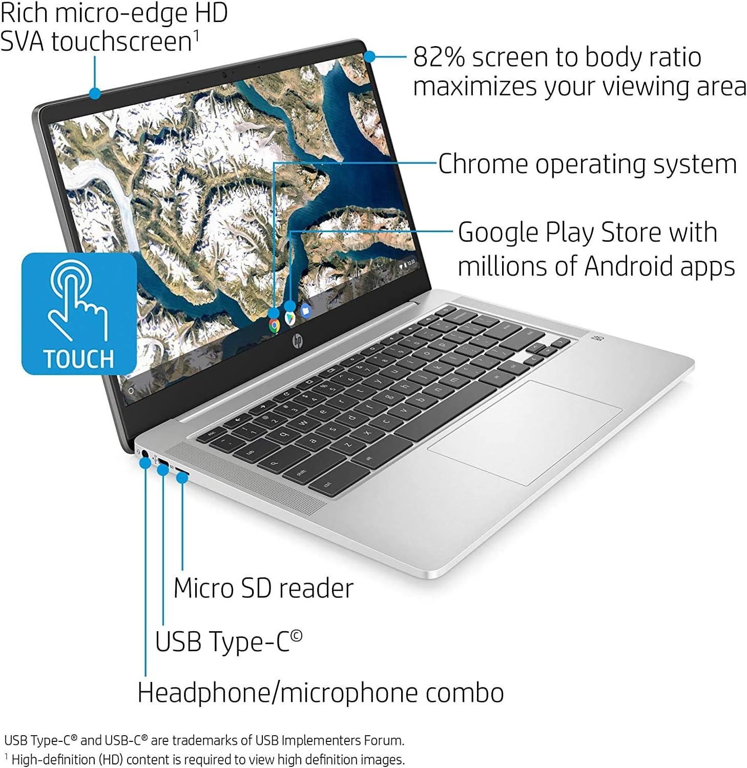 LAPTOP HP CHROMEBOOK 14 PULGADAS HD TOUCHSCREEN INTEL CELERON N4000 4GB RAM 32GB EMMC FOREST TEAL - 2