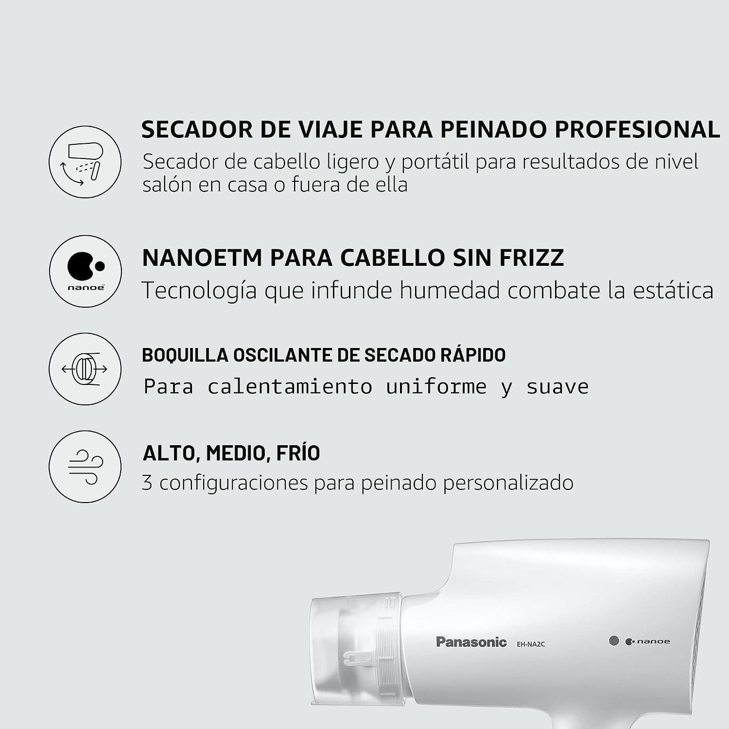 SECADORA DE CABELLO PANASONIC NANOE COMPACT EH-NA2C-W BLANCA PLEGABLE - 3