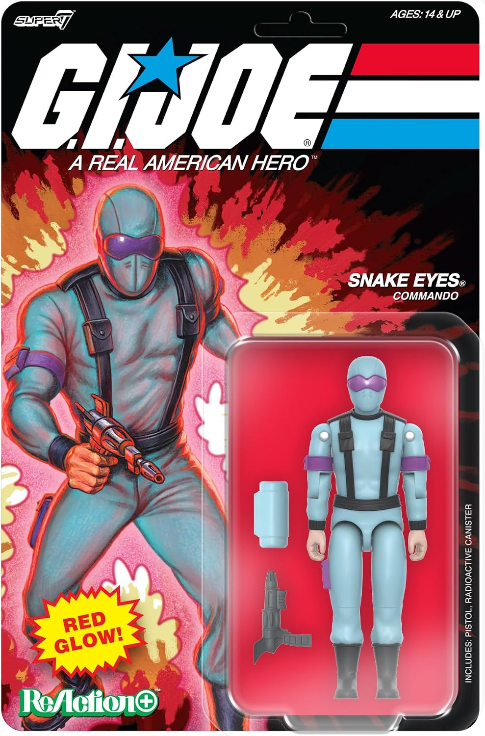 FIGURA DE ACCIÓN SUPER7 REACTION+ G.I. JOE SNAKE EYES 3.75' ROJO FLUORESCENTE - 1
