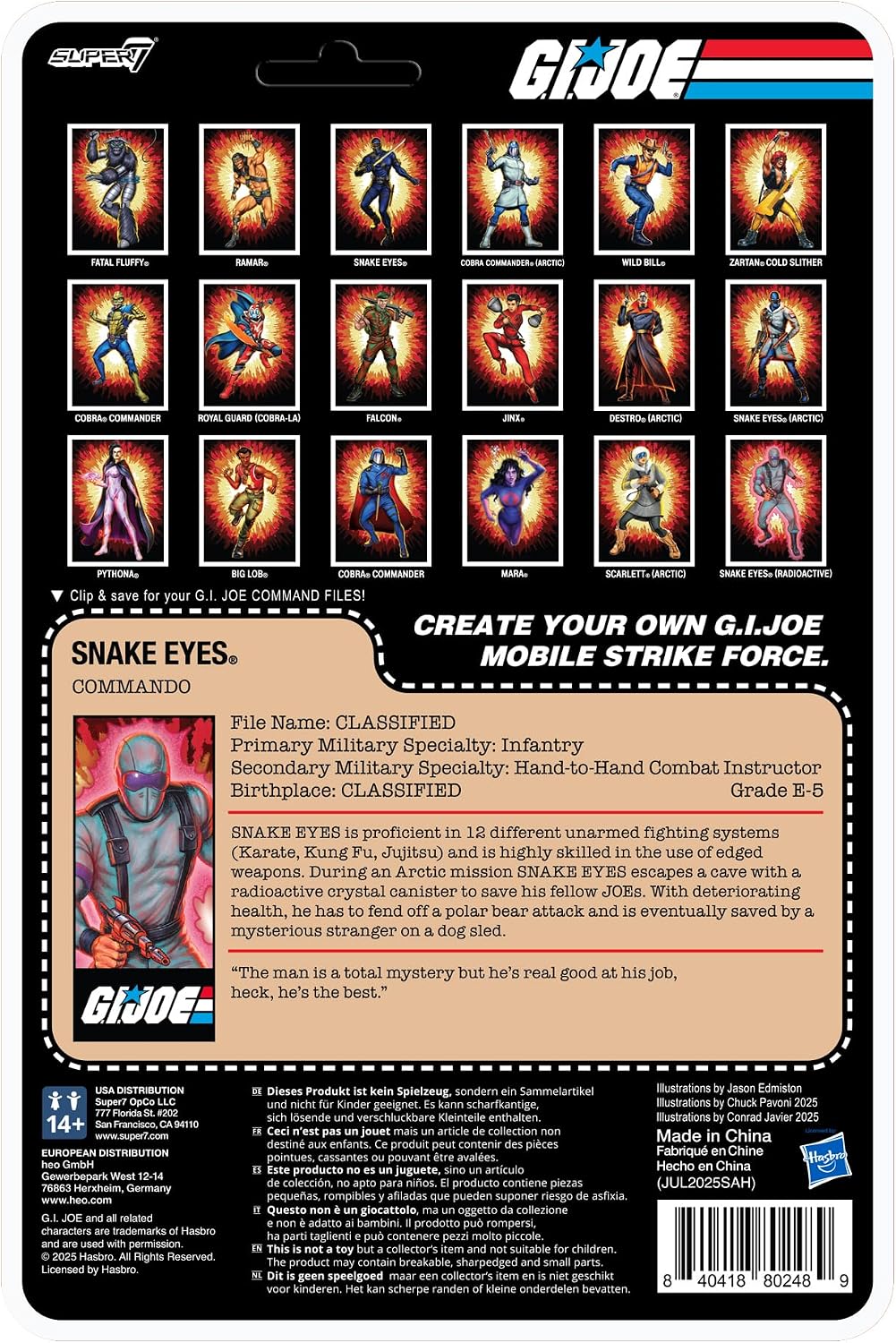 FIGURA DE ACCIÓN SUPER7 REACTION+ G.I. JOE SNAKE EYES 3.75' ROJO FLUORESCENTE - 5