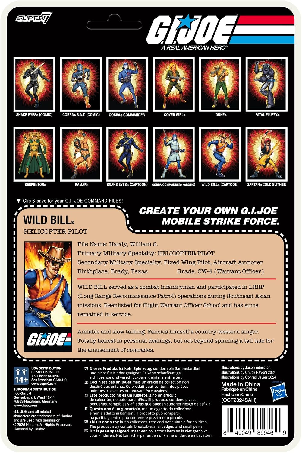 FIGURA DE ACCIÓN SUPER7 G.I. JOE REACTION+ WILD BILL ESCALA 3.75 PULGADAS - 3