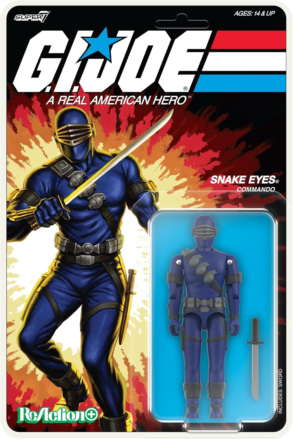 FIGURA DE ACCIÓN SUPER7 G.I. JOE REACTION+ WAVE 03 SNAKE EYES CARTOON 3.75 PULGADAS - 1