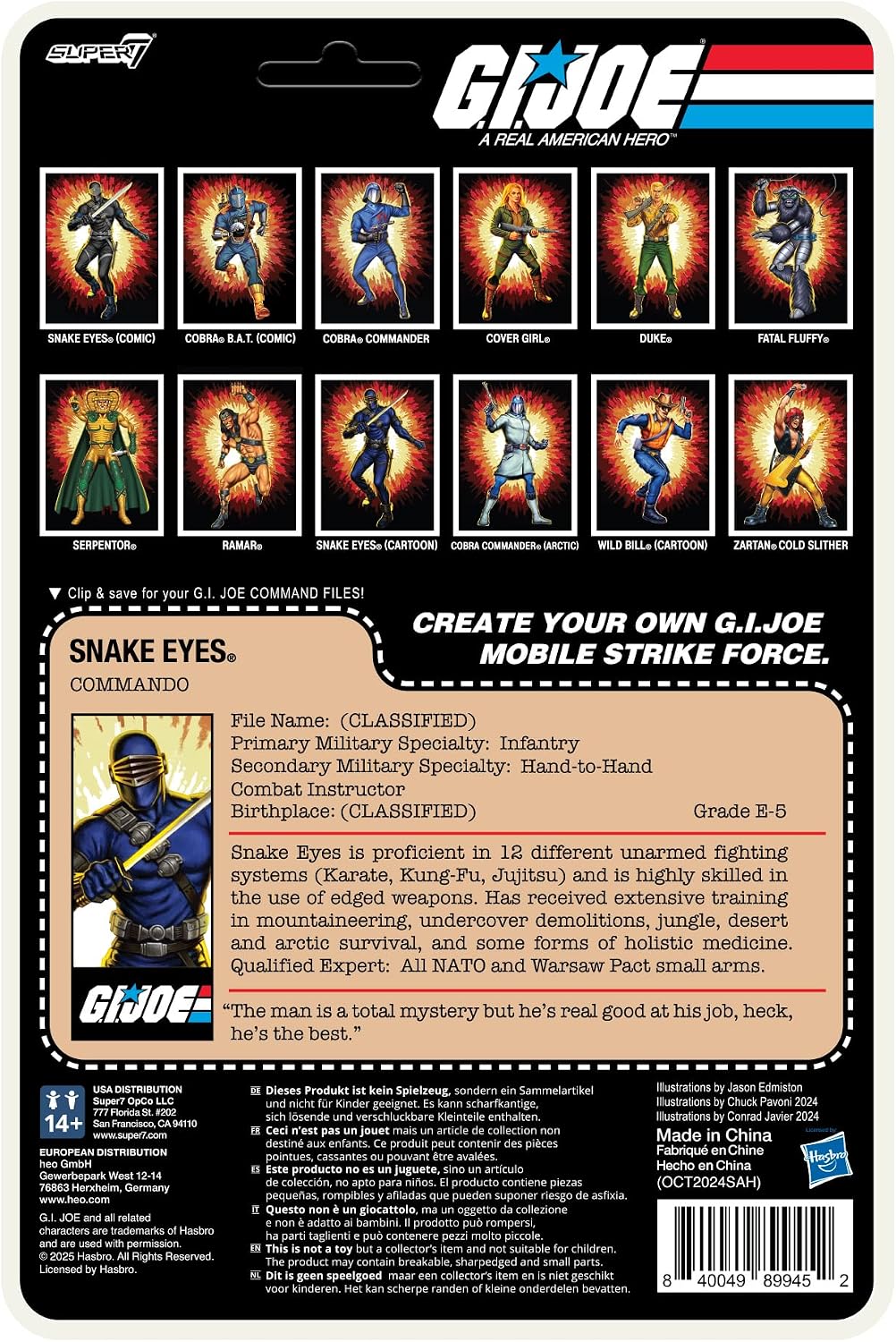 FIGURA DE ACCIÓN SUPER7 G.I. JOE REACTION+ WAVE 03 SNAKE EYES CARTOON 3.75 PULGADAS - 3