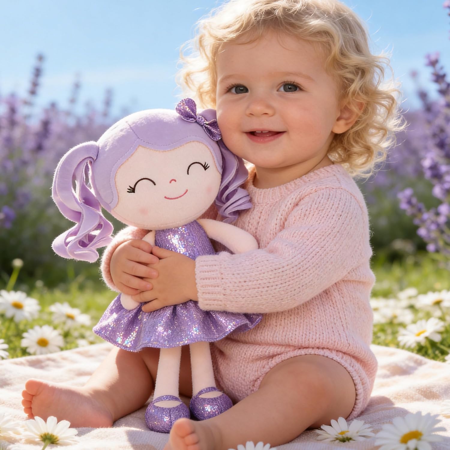 MUÑECA DE PELUCHE GLOVELEYA BEBÉ VESTIDO BRILLANTE PÚRPURA 30 CM - 2