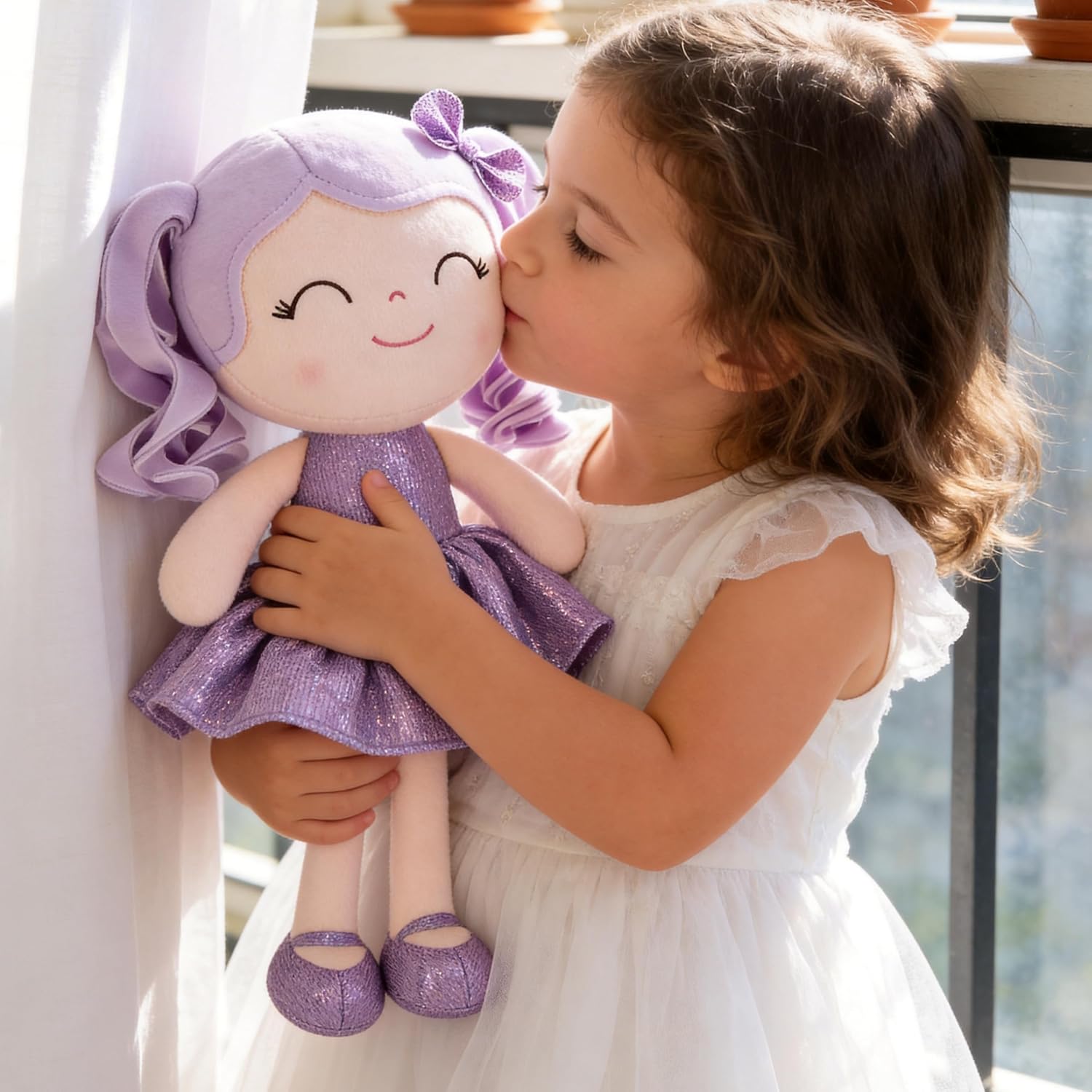 MUÑECA DE PELUCHE GLOVELEYA BEBÉ VESTIDO BRILLANTE PÚRPURA 30 CM - 5