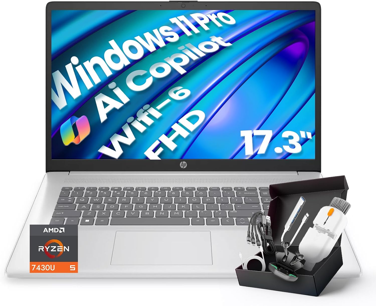 LAPTOP HP 17 PULGADAS FHD AMD RYZEN 5 7430U WINDOWS 11 PRO 64GB RAM 2TB SSD - 1