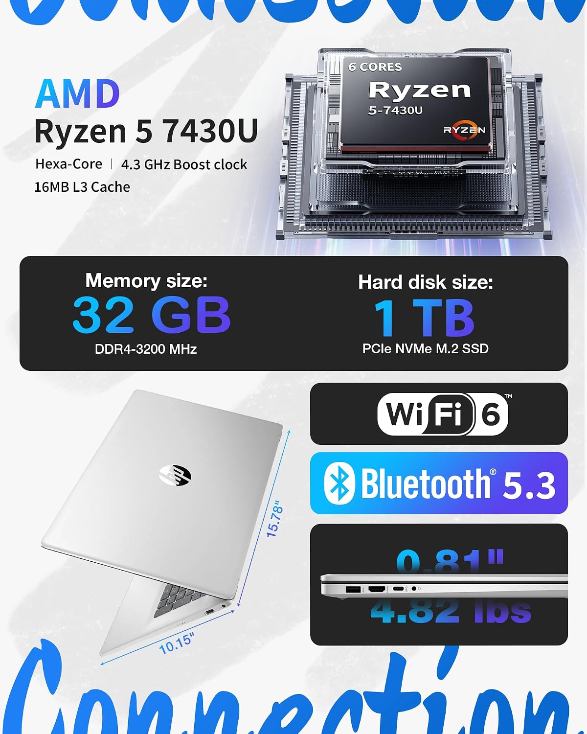 LAPTOP HP 17 PULGADAS FHD AMD RYZEN 5 7430U WINDOWS 11 PRO 64GB RAM 2TB SSD - 4