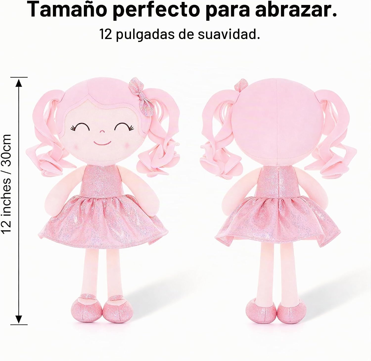 PELUCHE GLOVELEYA MUÑECA BEBÉ VESTIDO BRILLANTE ROSA 30 CM - 3